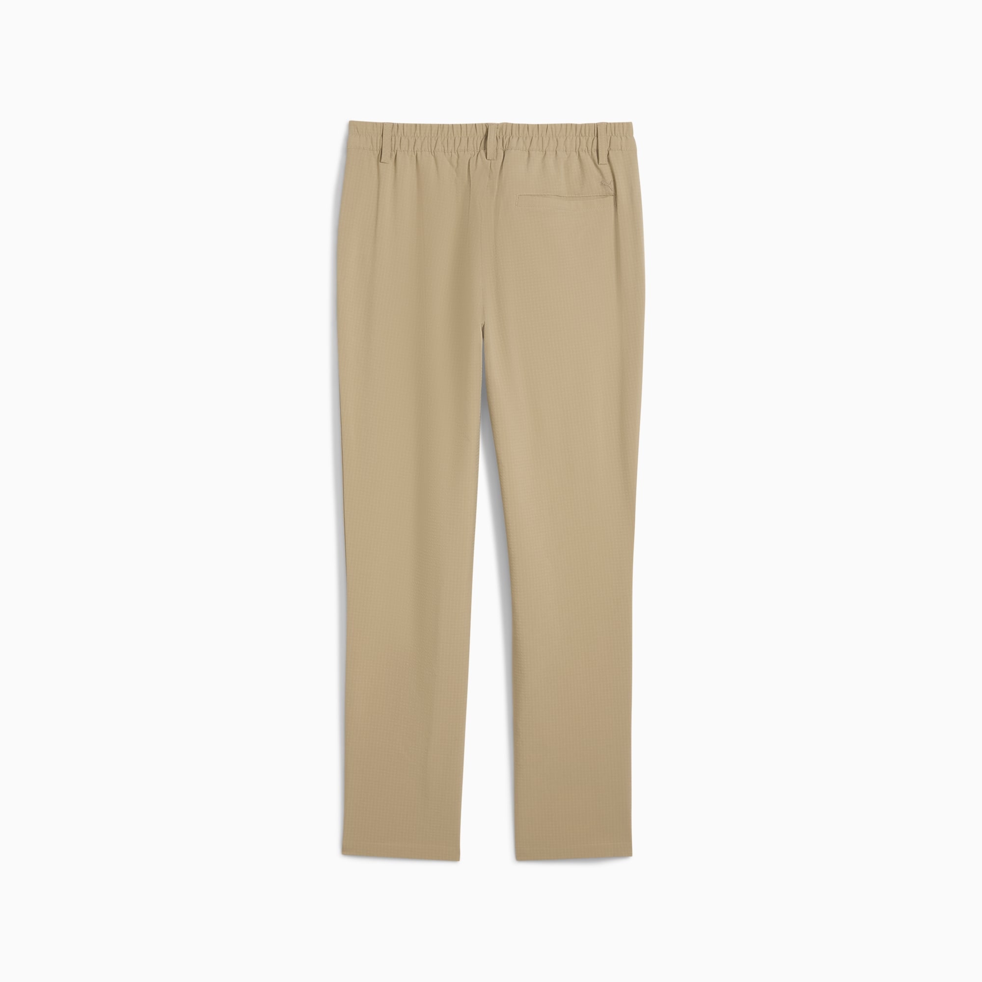 Beżowe spodnie PUMA dla dorosłych z elastycznym pasem i tylną kieszenią.