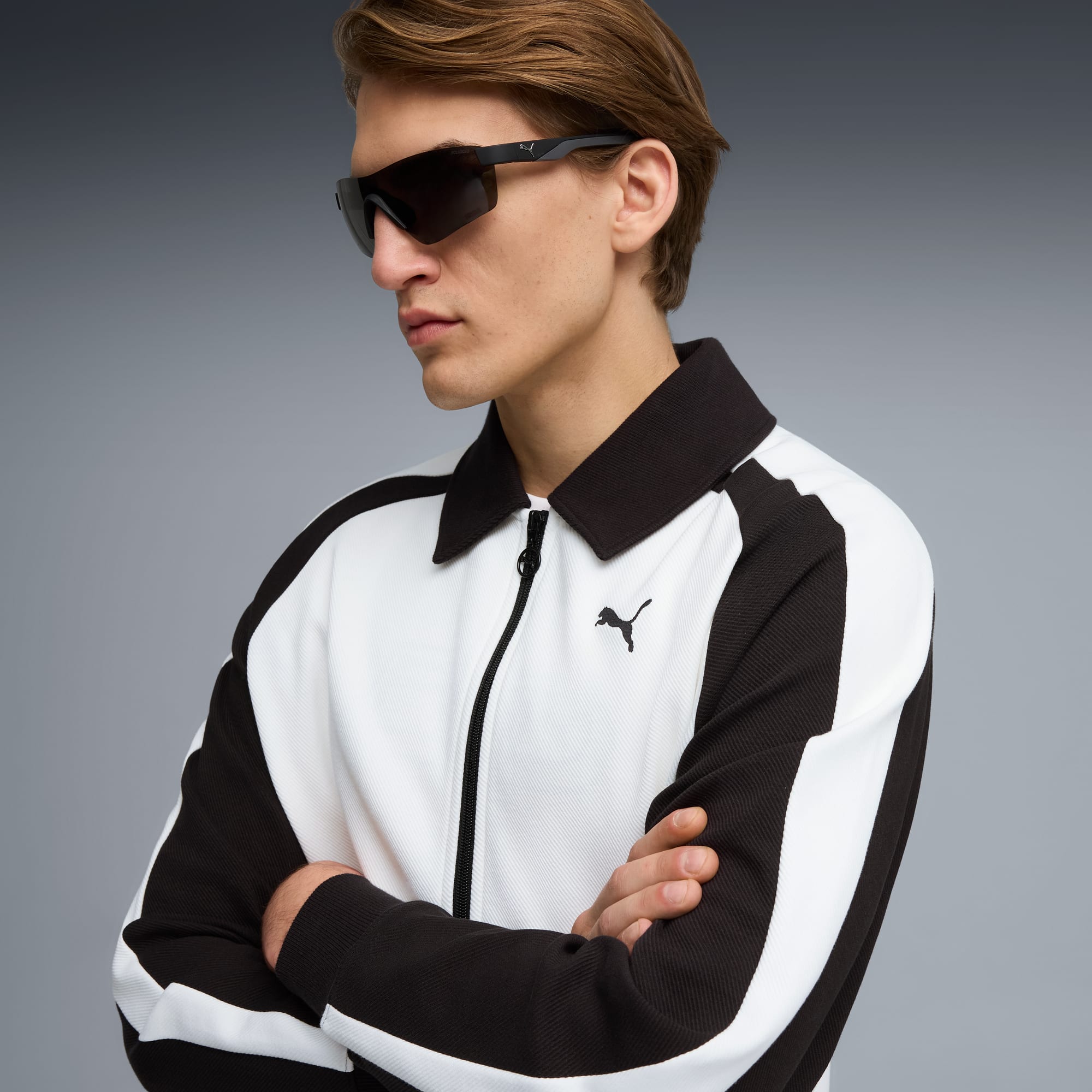 T7 Relaxed Wing Collar uniseks trainingsjack, PUMA White-PUMA Black, large