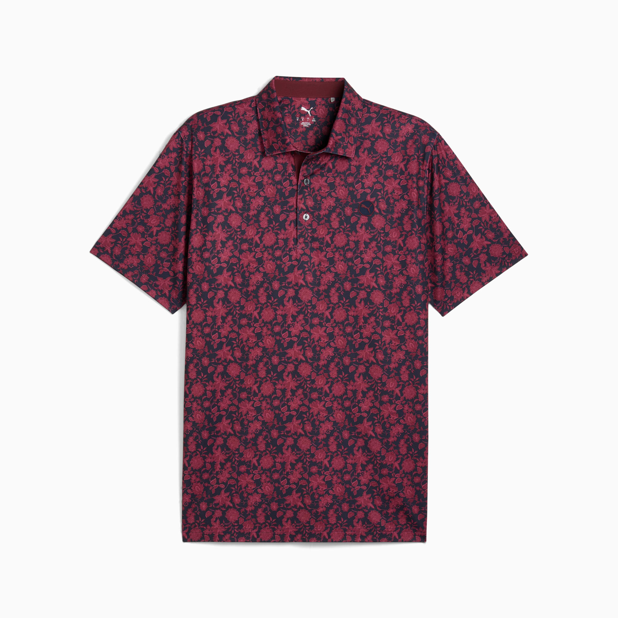 CLOUDSPUN Carmela Floral Golf Polo Men, Deep Navy-Ruby Shimmer, large