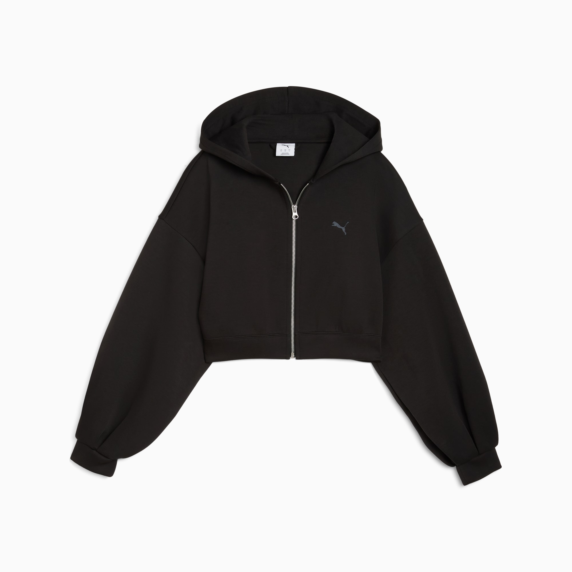 Sudadera con capucha Wardrobe Essentials Sports Legacy Cropped Full-Zip para mujer, PUMA Black, large