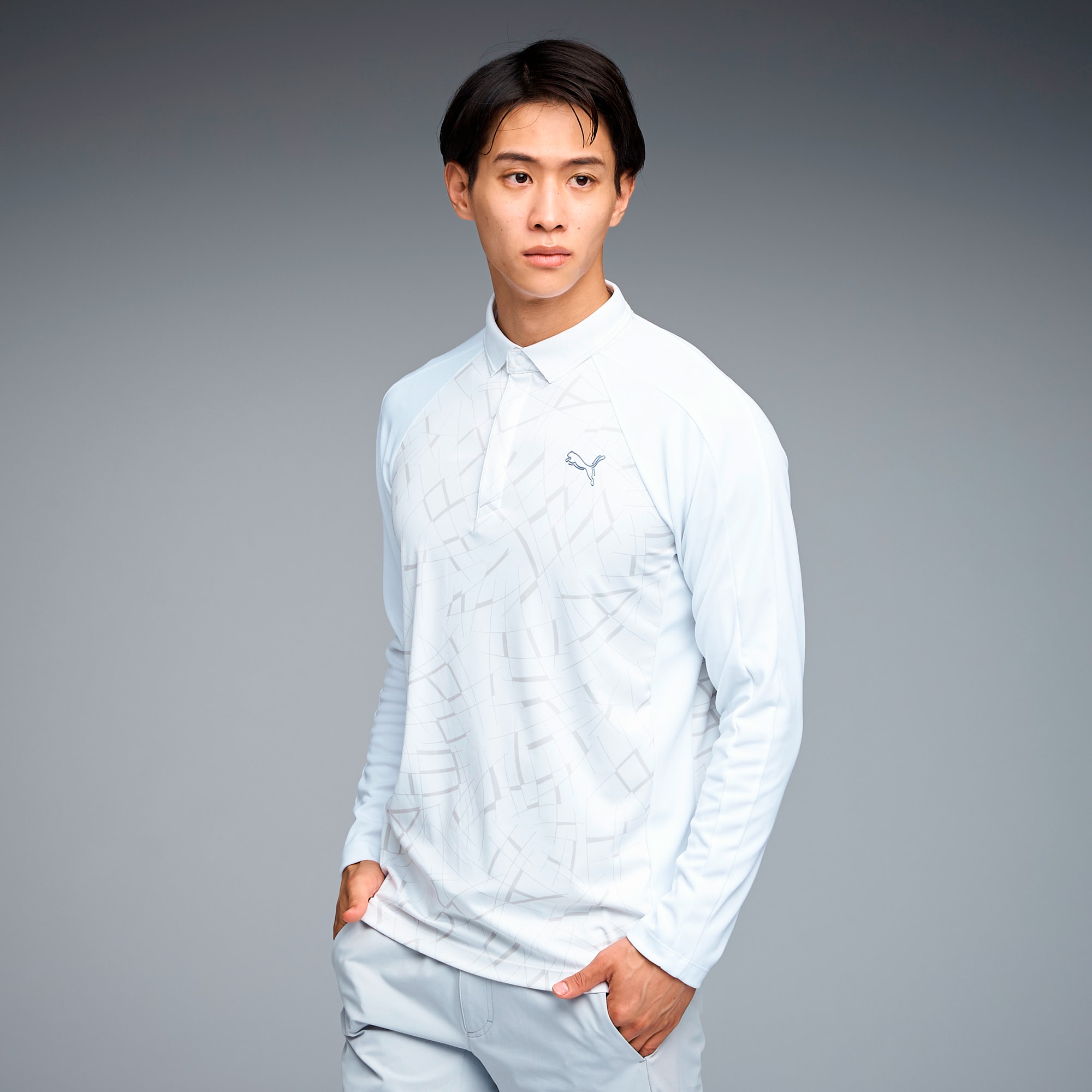 MONCLER スリムフィット 長袖　ポロシャツ アイボリー　ゴルフ　L メンズ MONCLER スリムフィット 長袖ポロシャツ アイボリーゴルフL メンズ