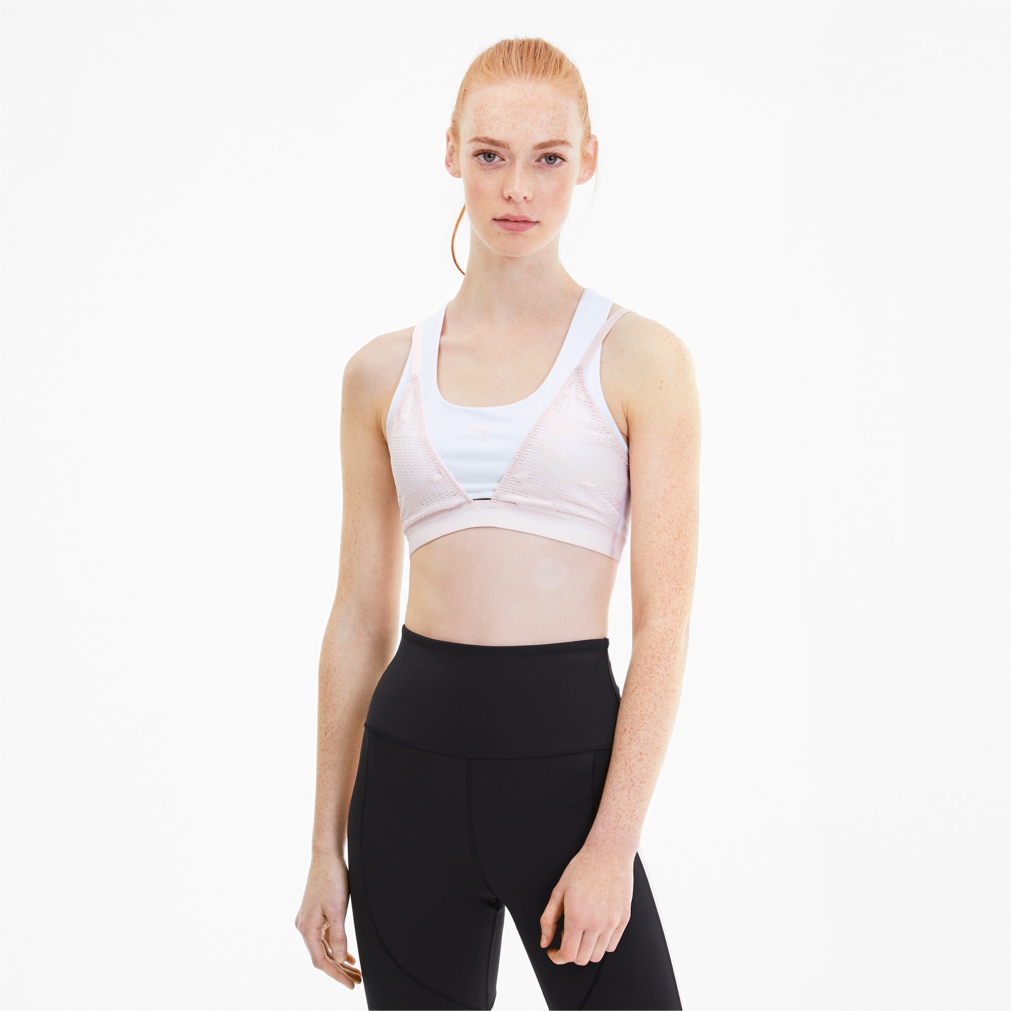 Puma公式 スタジオ ウィメンズ トレーニング レース ストラッピー ブラトップ 低サポート Rosewater プーマ スポーツブラ プーマ