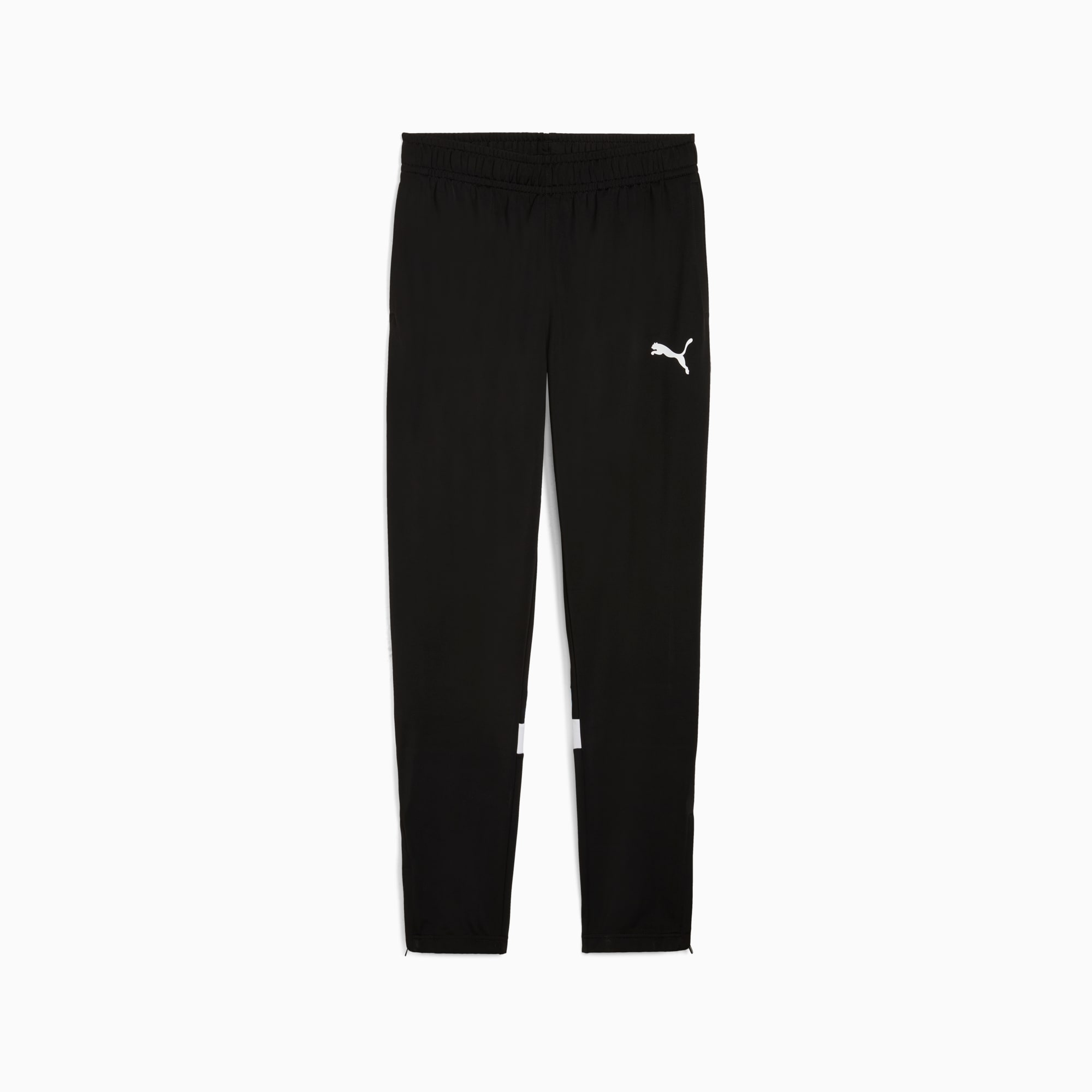 Pantalon de survêtement noir PUMA pour adultes avec logo blanc sur la jambe droite.