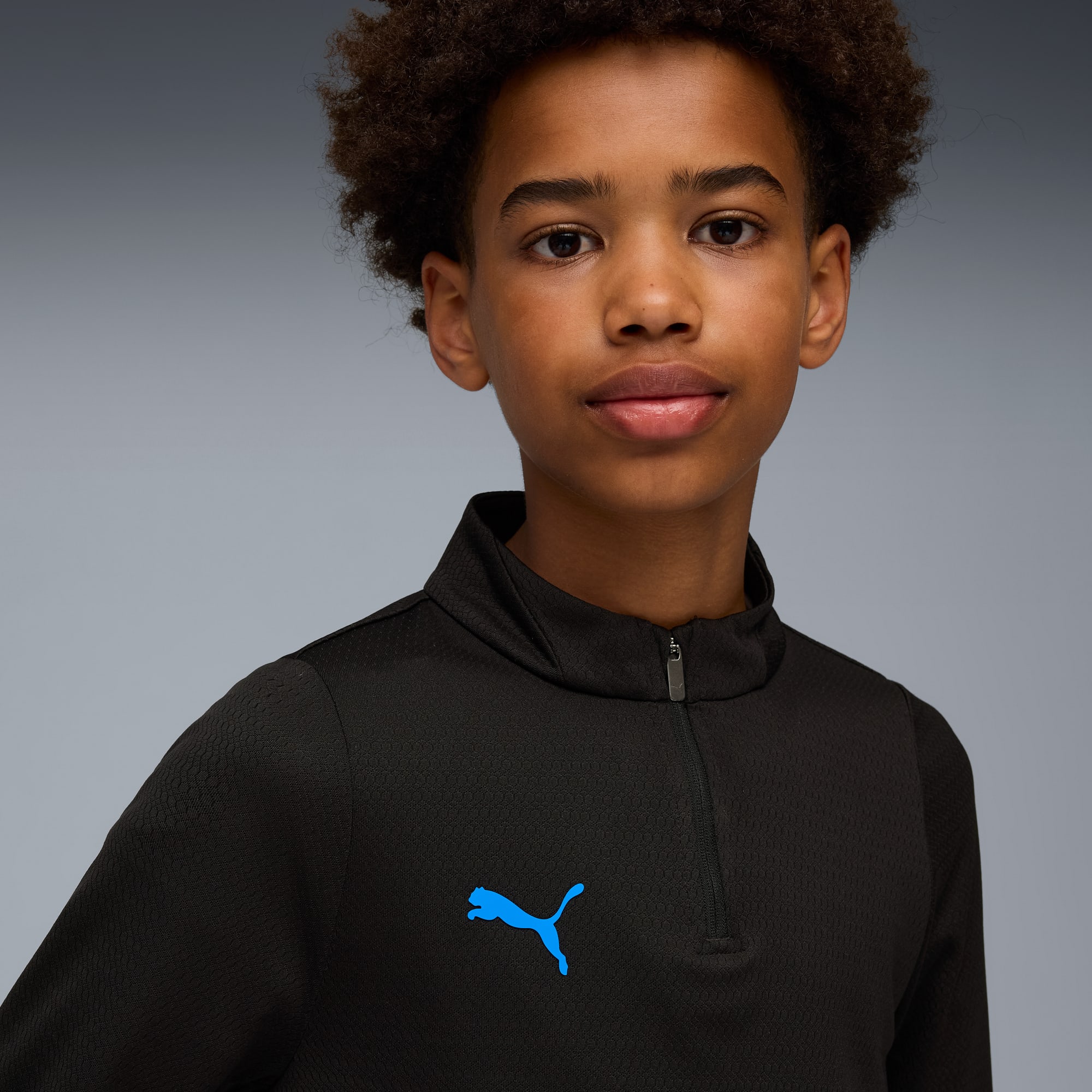 individualCUP Football Quarter-Zip Top Youth, PUMA Black-PUMA White-Ultra Blue, large
