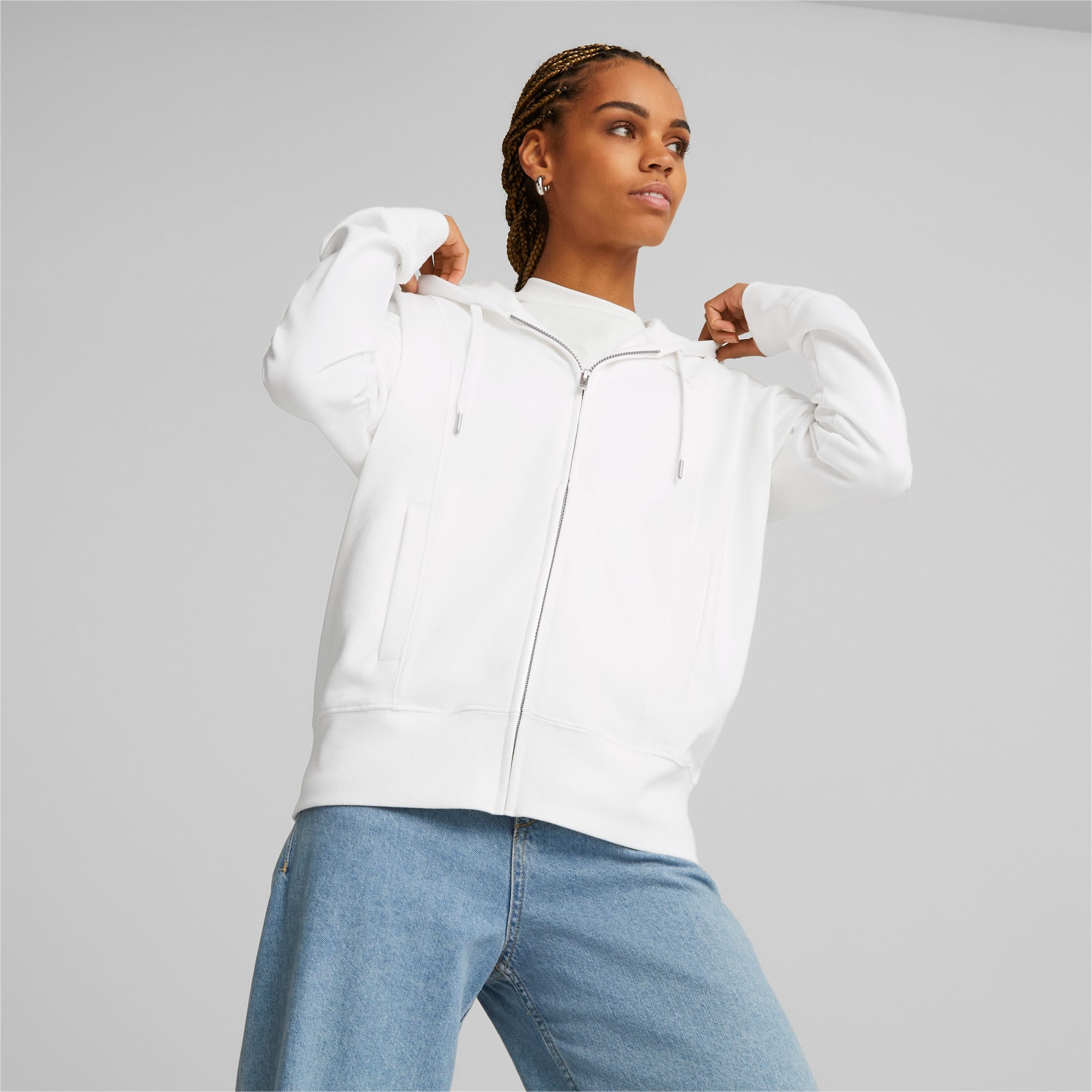Womens white hoodie zip cheap