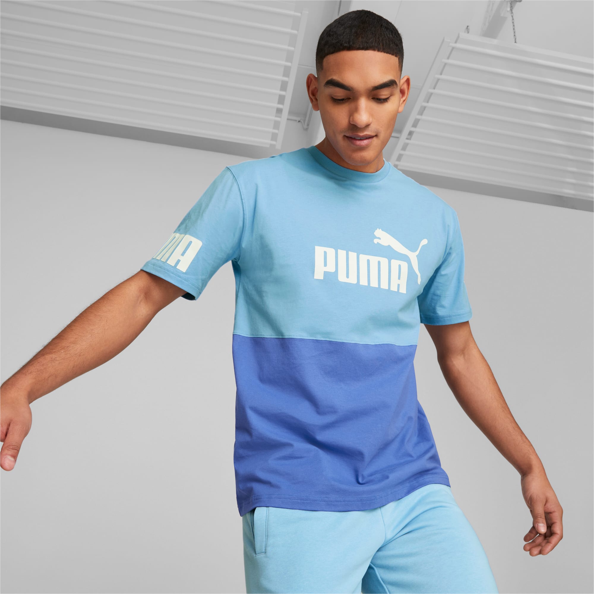 Cotton Blue Puma Mens Round Neck T-Shirt