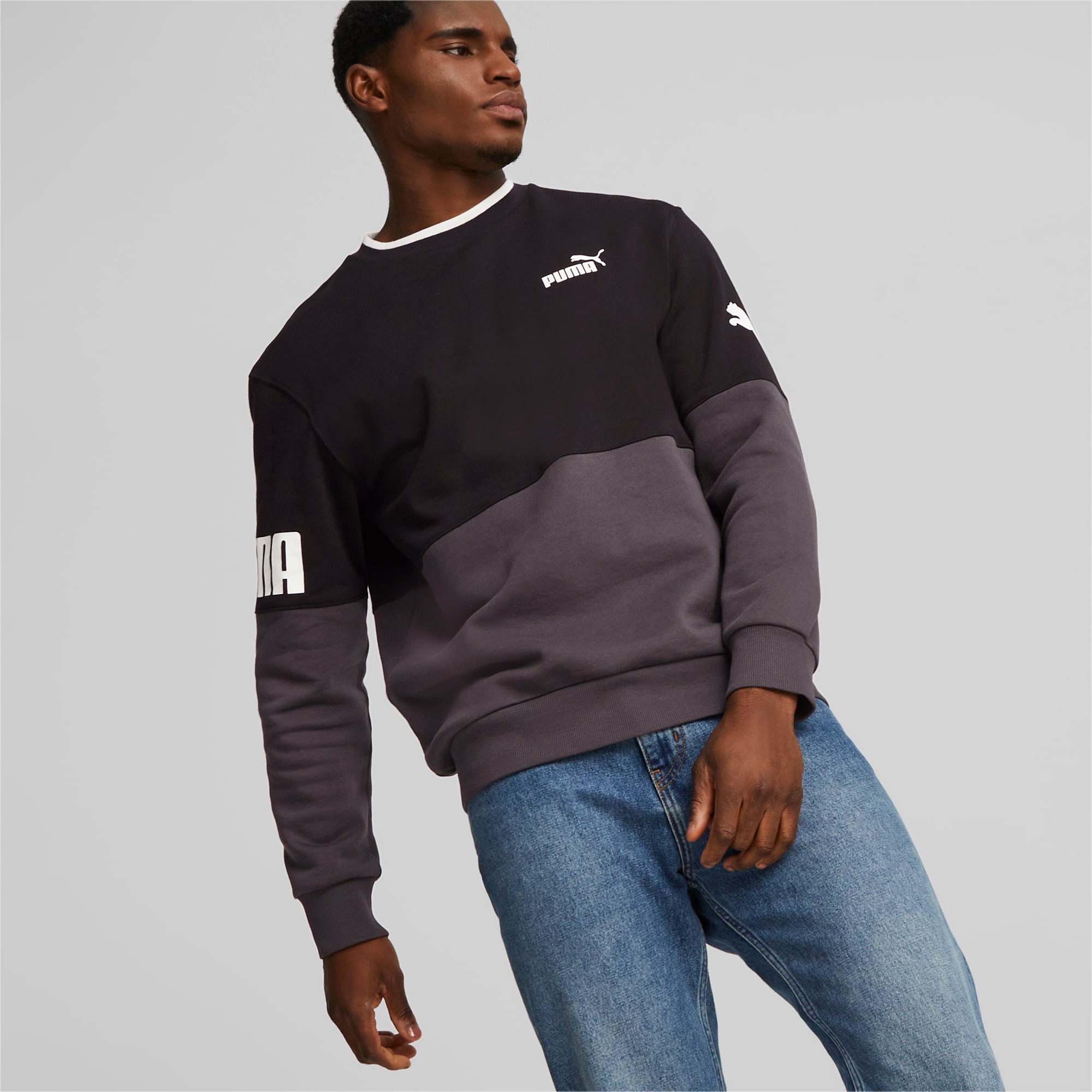 puma long sleeve crew neck sweatshirt in black