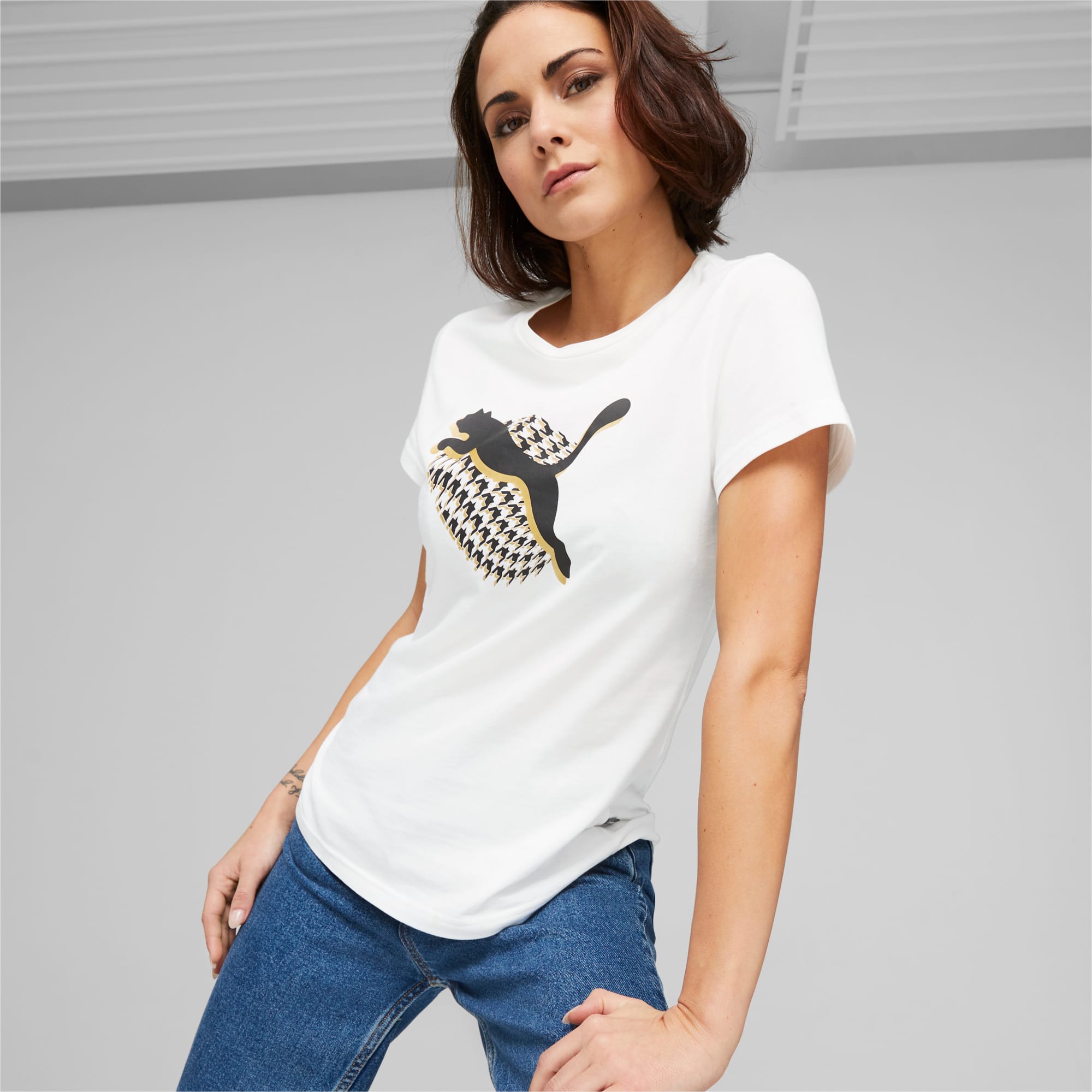 GRAPHICS Houndstooth Tee Women, PUMA White, large-SEA