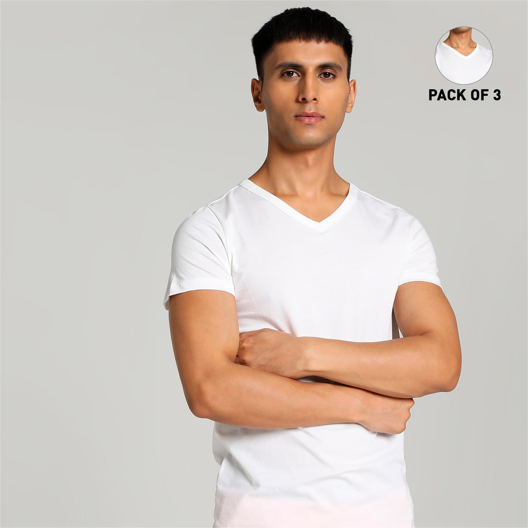 Basic V Neck Men s Vests Pack of 3 with EVERFRESH Technology PUMA