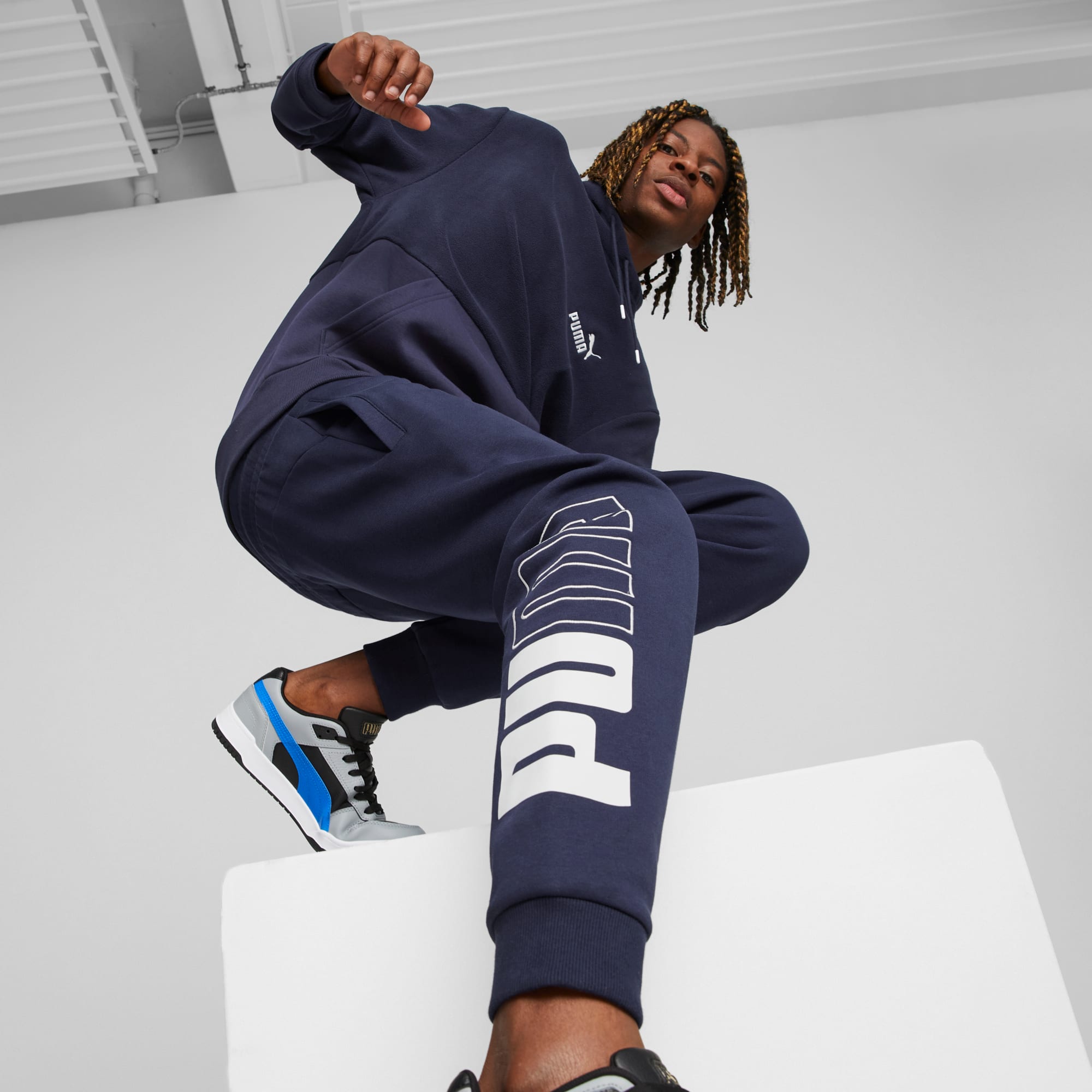 Mens puma joggers navy hotsell