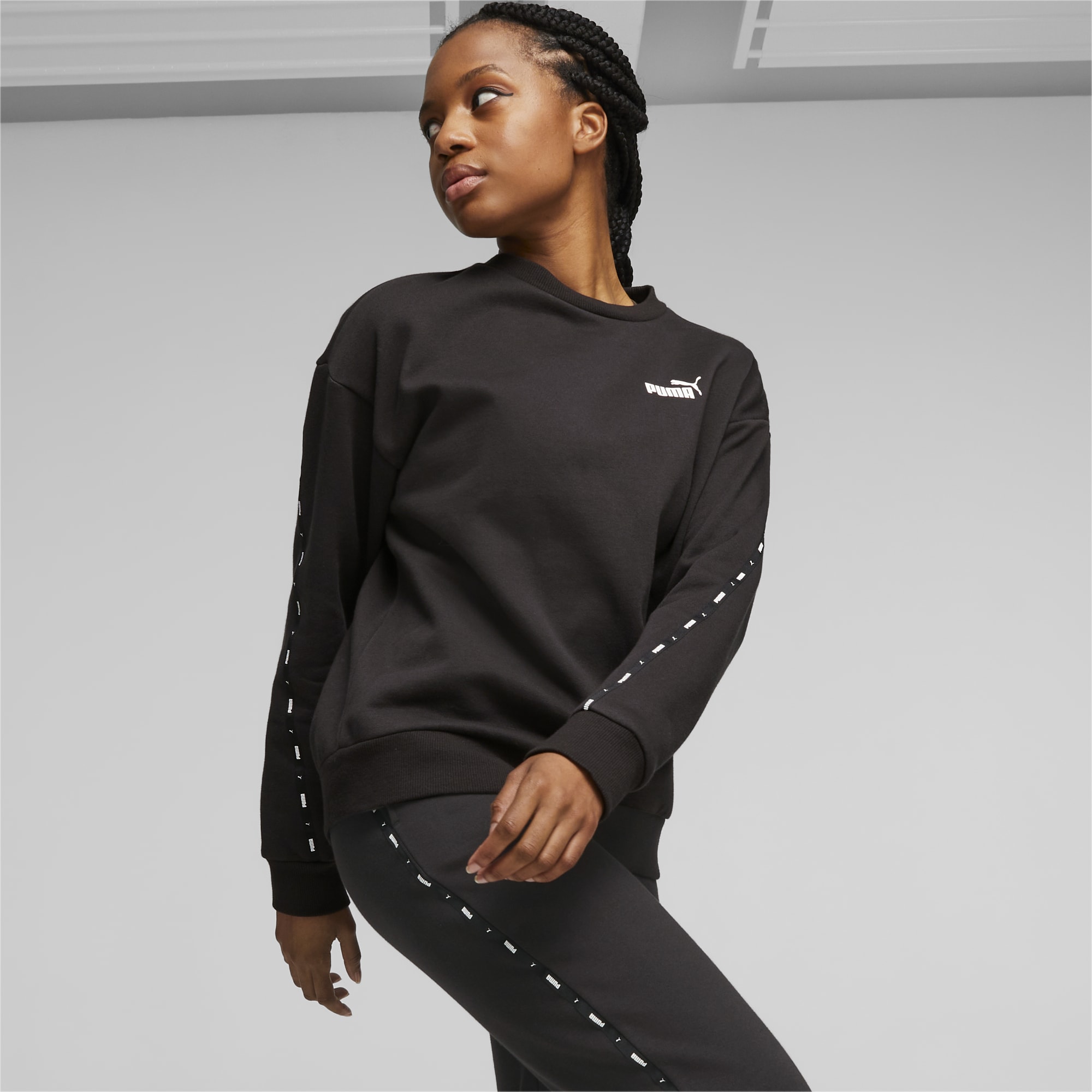 Puma tape tie hot sale waist crew sweatshirt