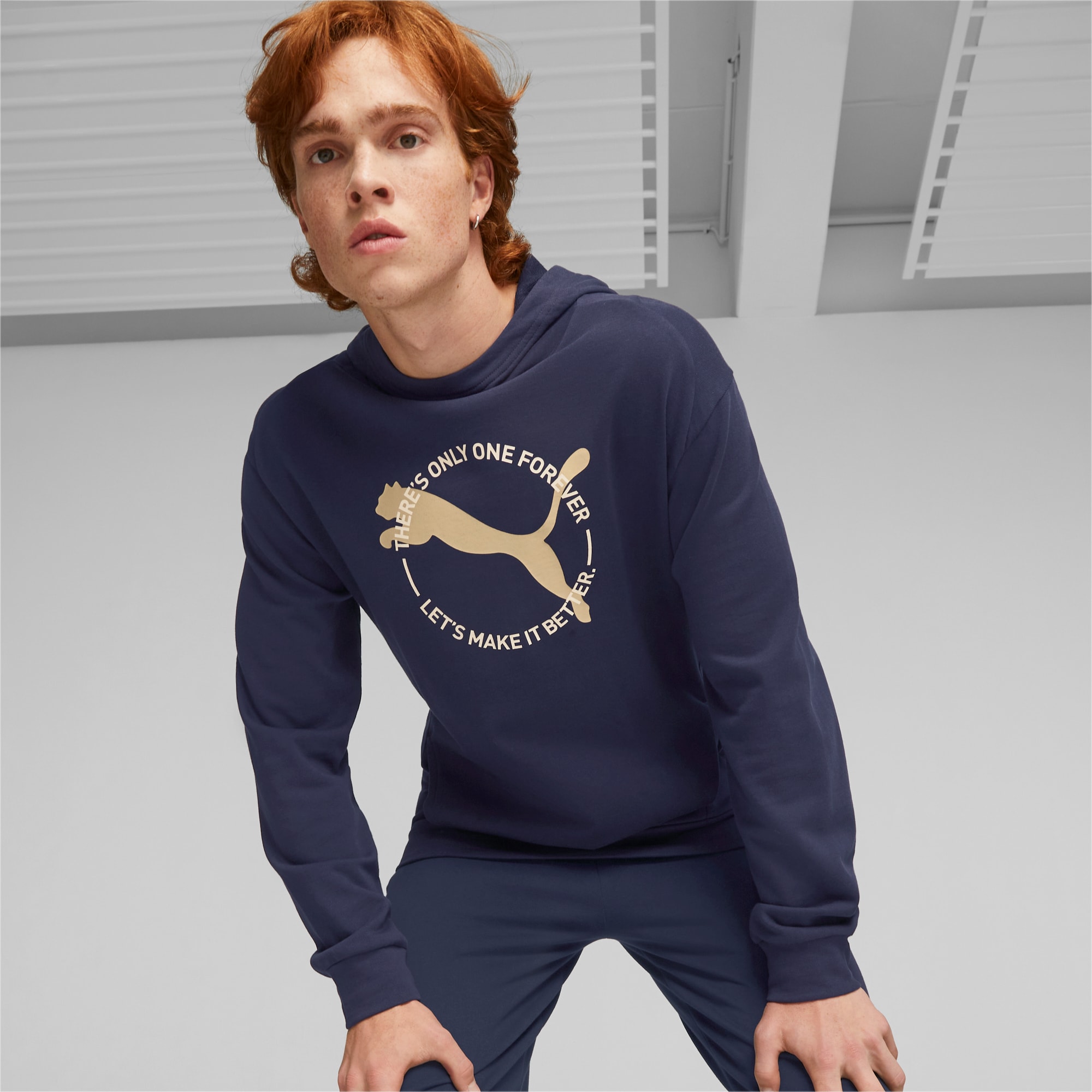 Mens navy puma hoodie sale