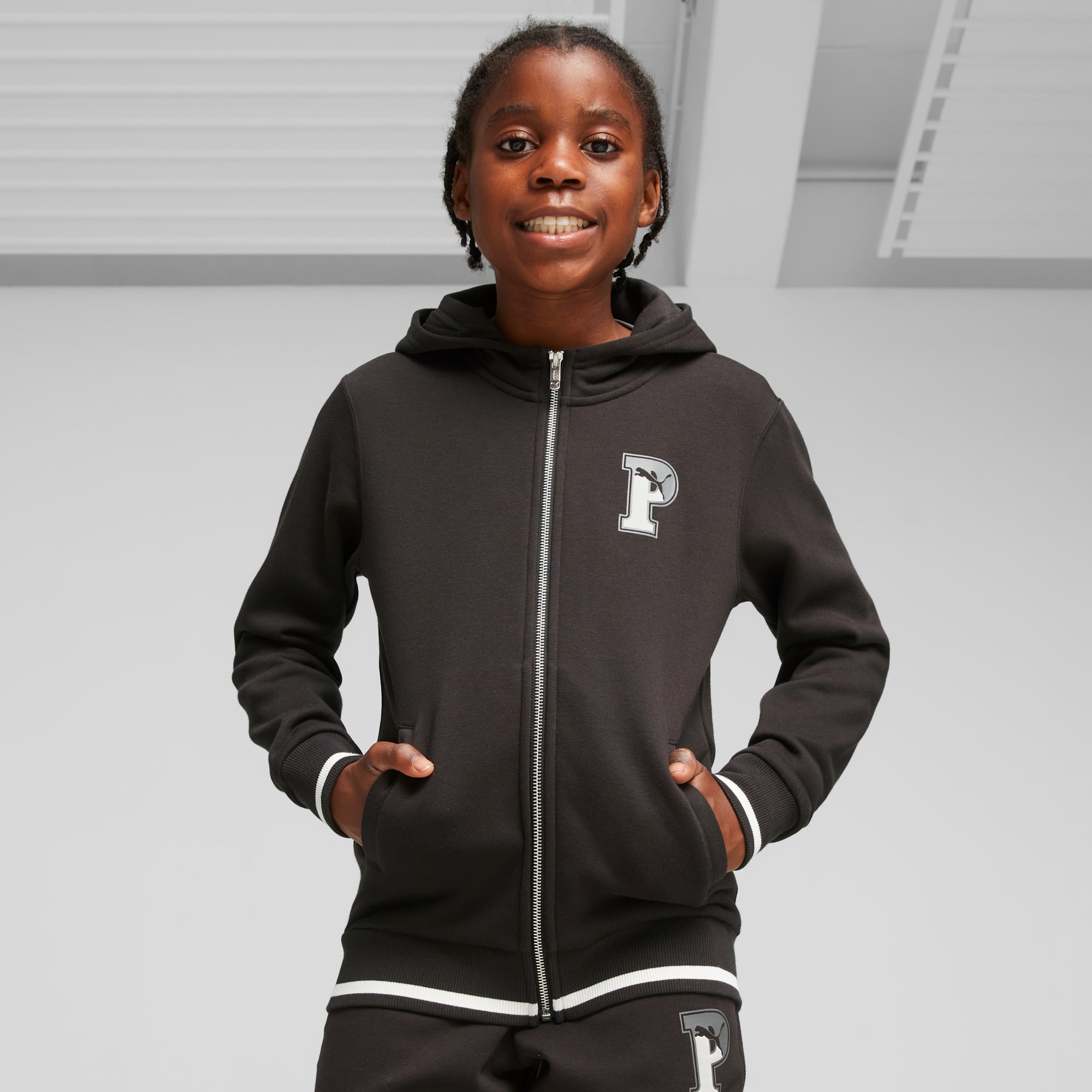 Felpa con zip integrale e cappuccio PUMA SQUAD in pile da ragazzo