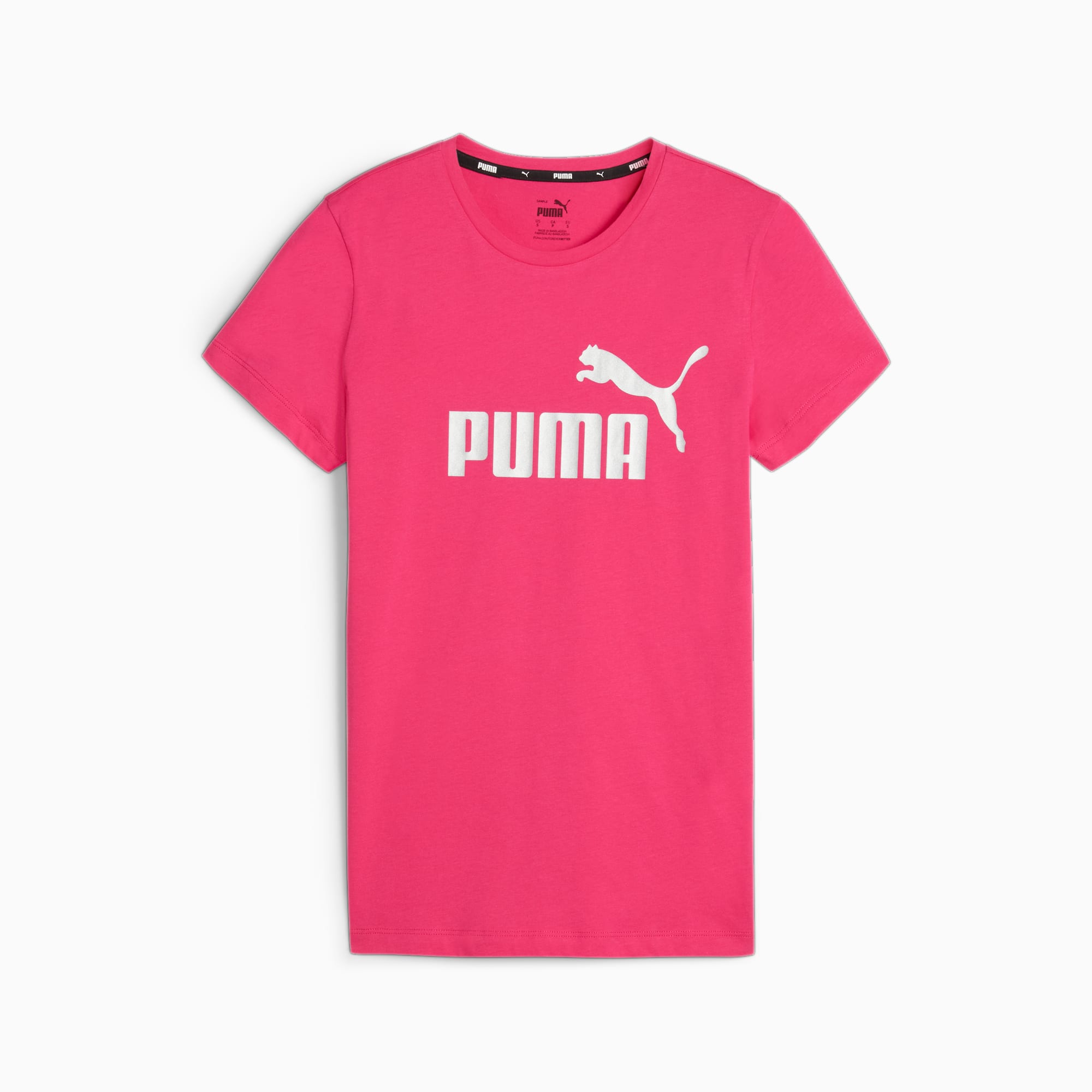 Essentials+ Metallic Logo Tee Women, Garnet Rose-Silver, large-SEA
