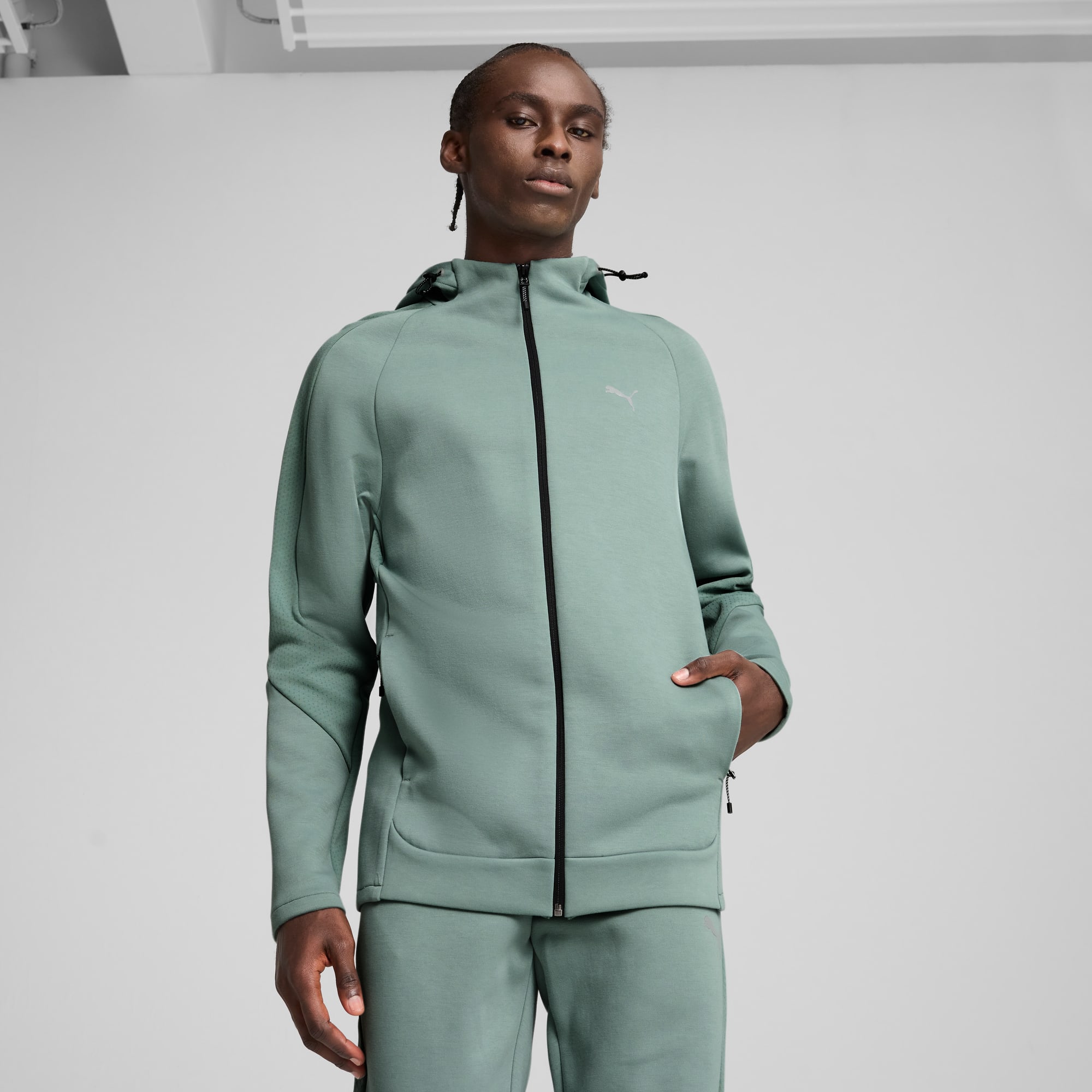 EVOSTRIPE Full-Zip Hoodie Men, Green Moon, large