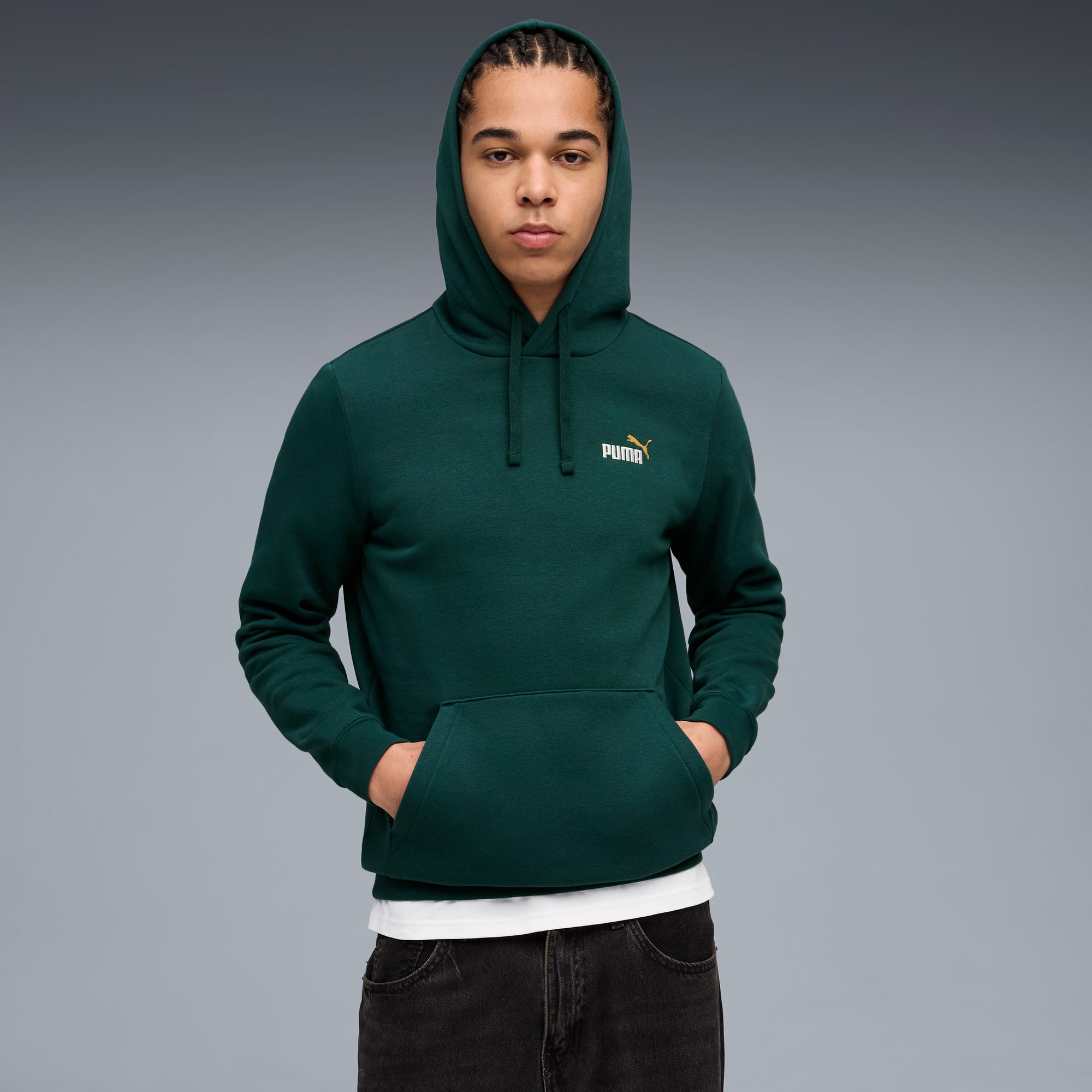Felpa con cappuccio Essentials con logo piccolo N. 1 bicolore da uomo, Green Terrain, large