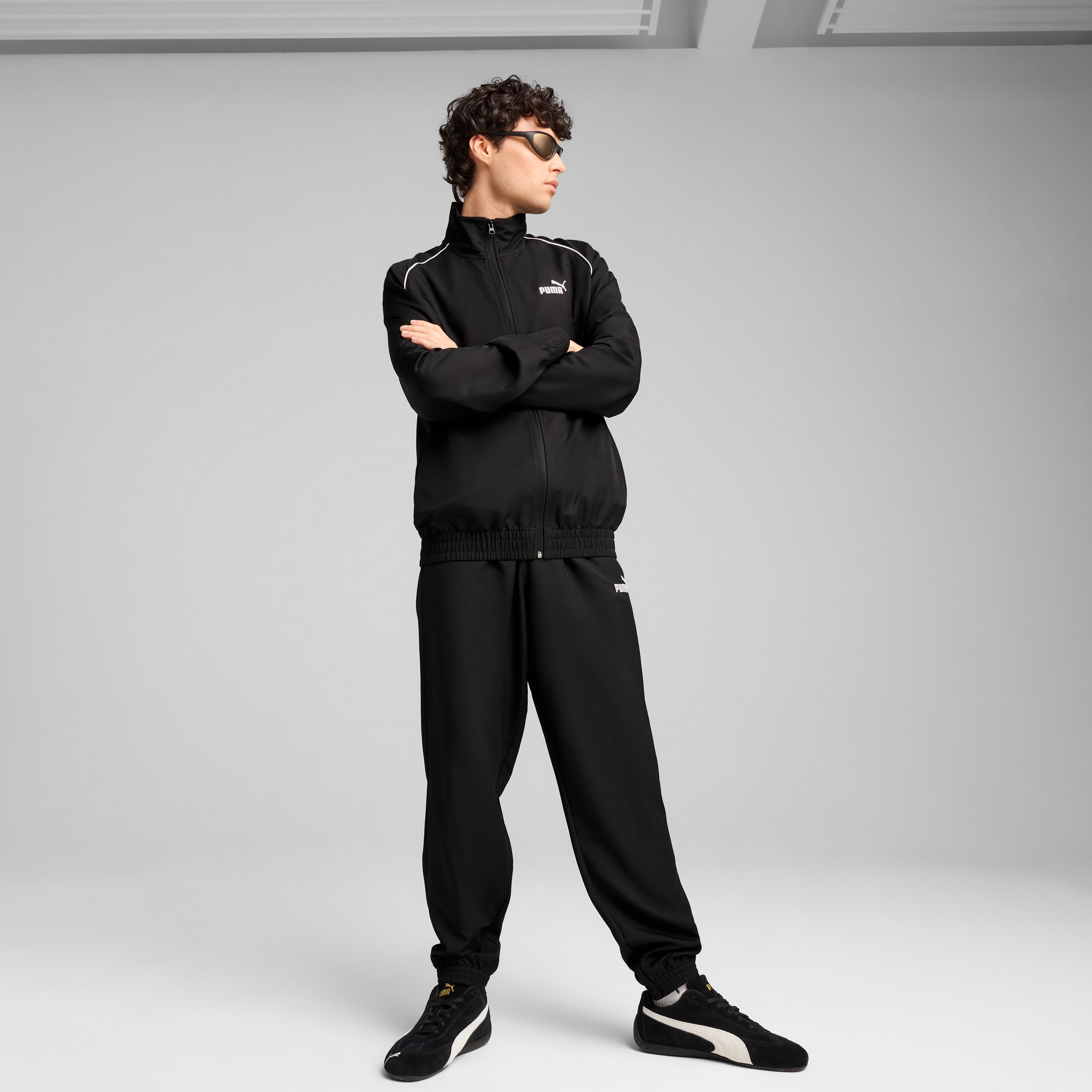 Men's puma black tracksuit hot sale