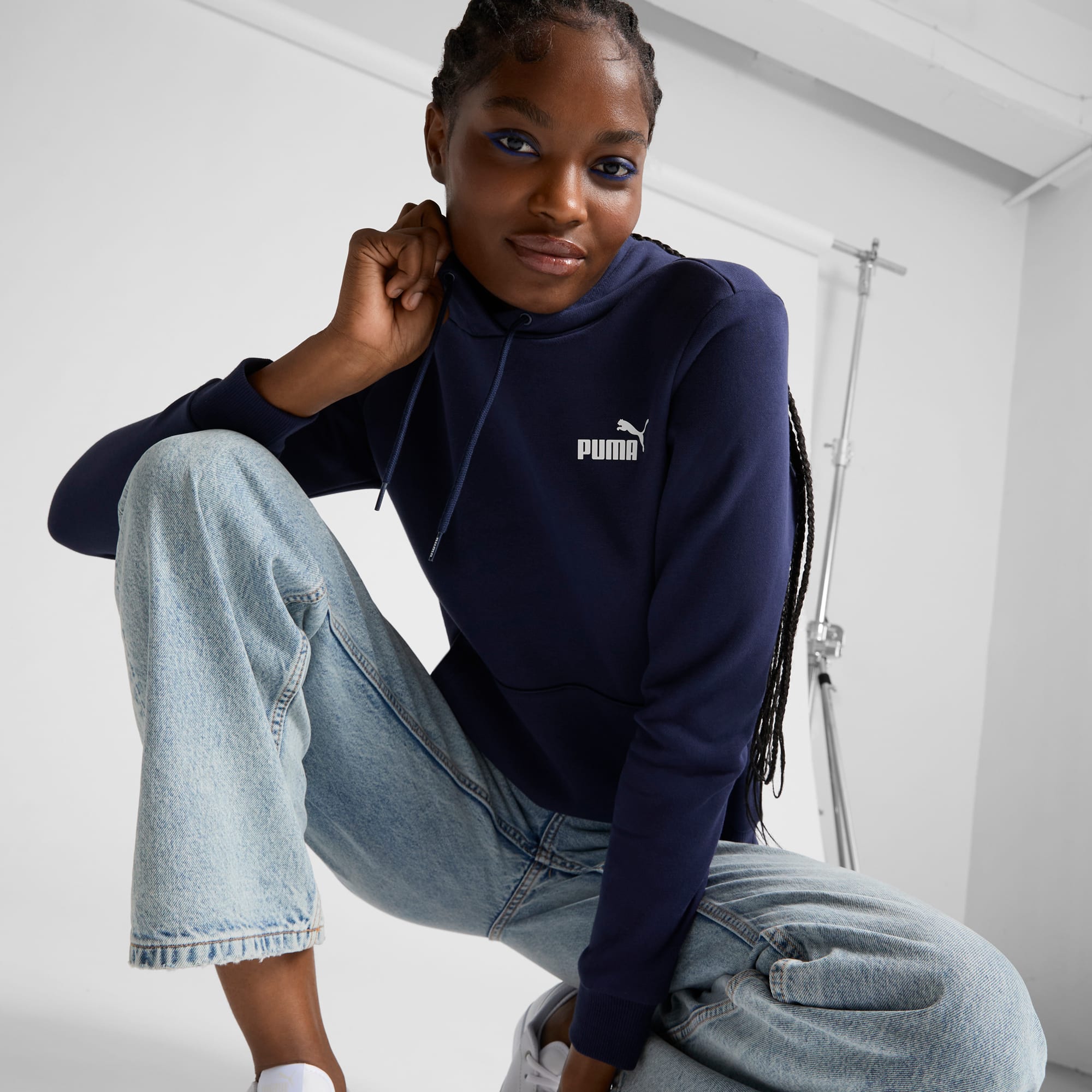 PUMA ESS Small Logo Hoodie Women s Navy Size S