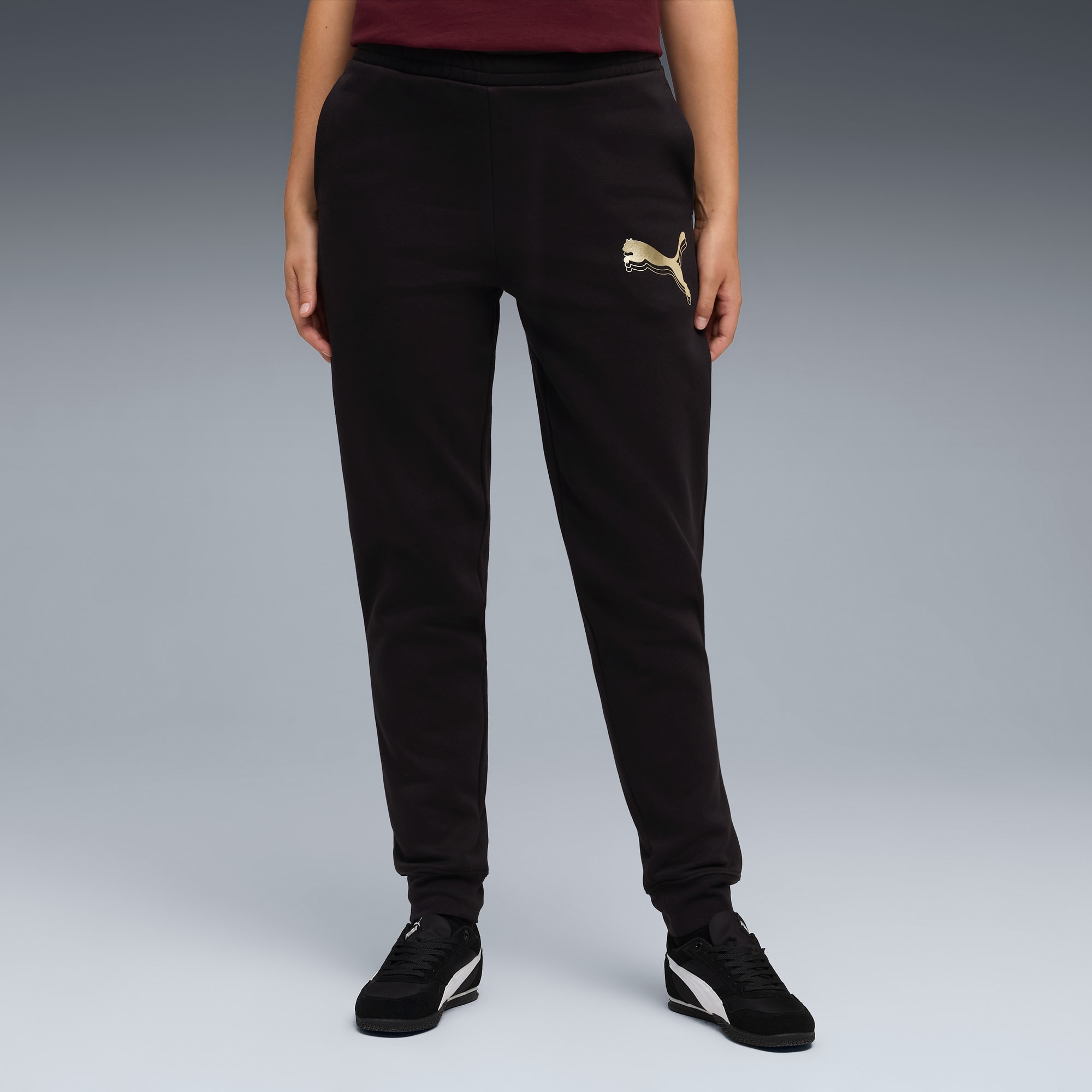 Pantalon de survêtement à logo métallisé Essentials Femme, PUMA Black-Metallic Gold, large