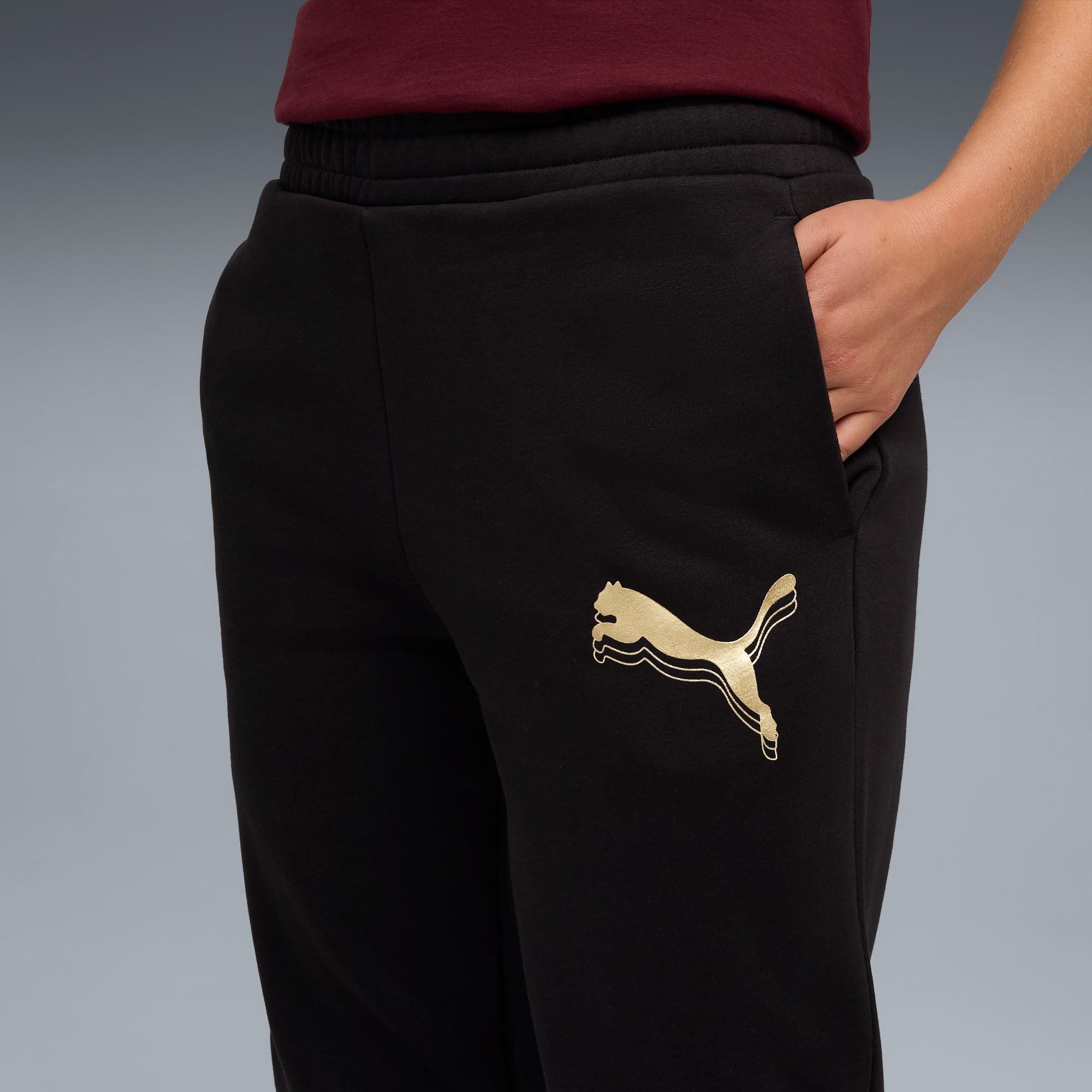 Pantalon de survêtement à logo métallisé Essentials Femme, PUMA Black-Metallic Gold, large
