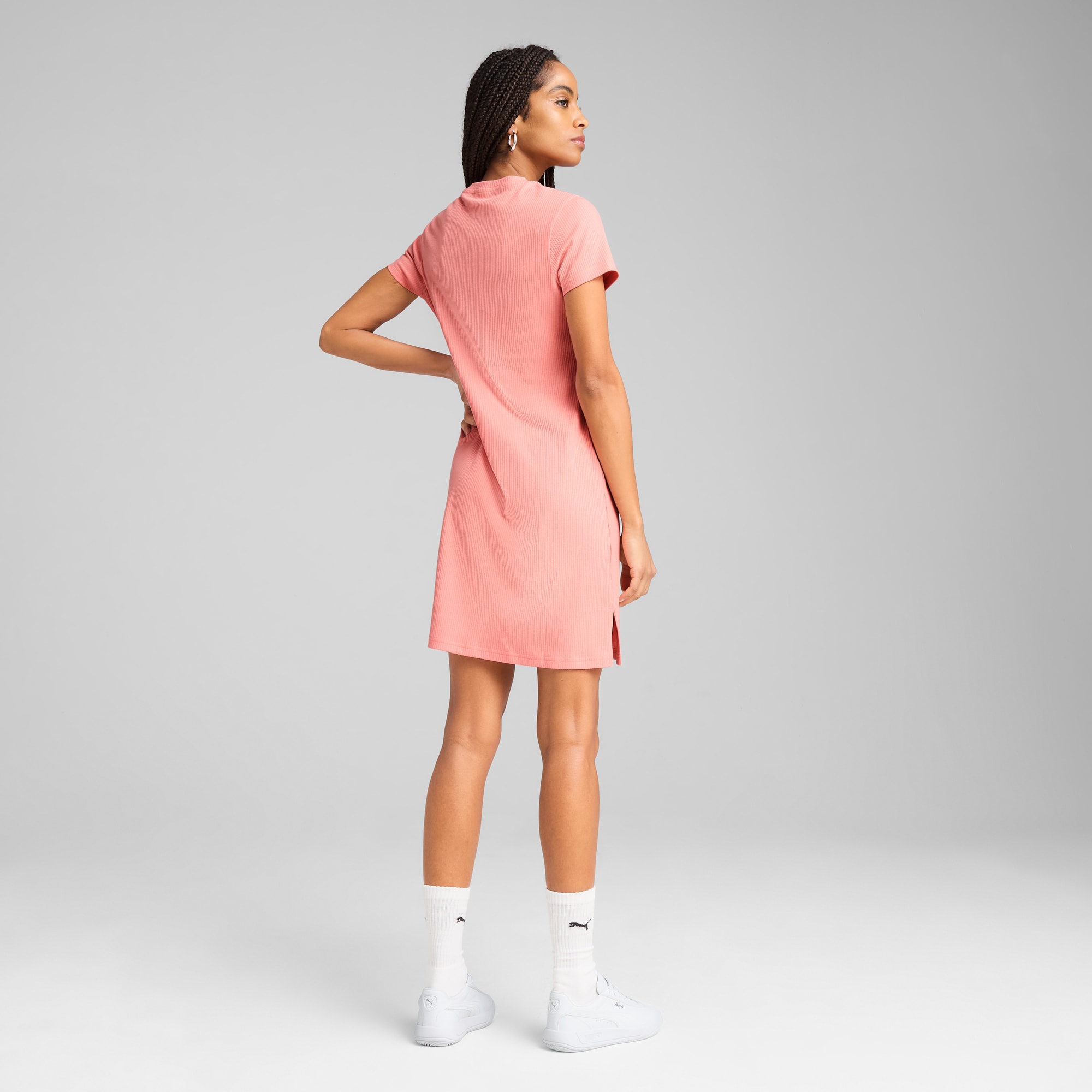 ESS ELEVATED Bodycon Rib Dress Women, Pink Fruit, large