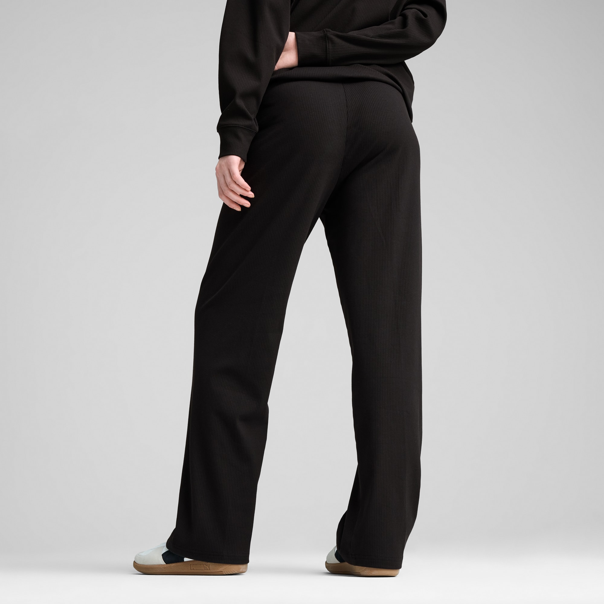 ESS ELEVATED High-Waist Straight Leg Rib Pants Women, PUMA Black, large