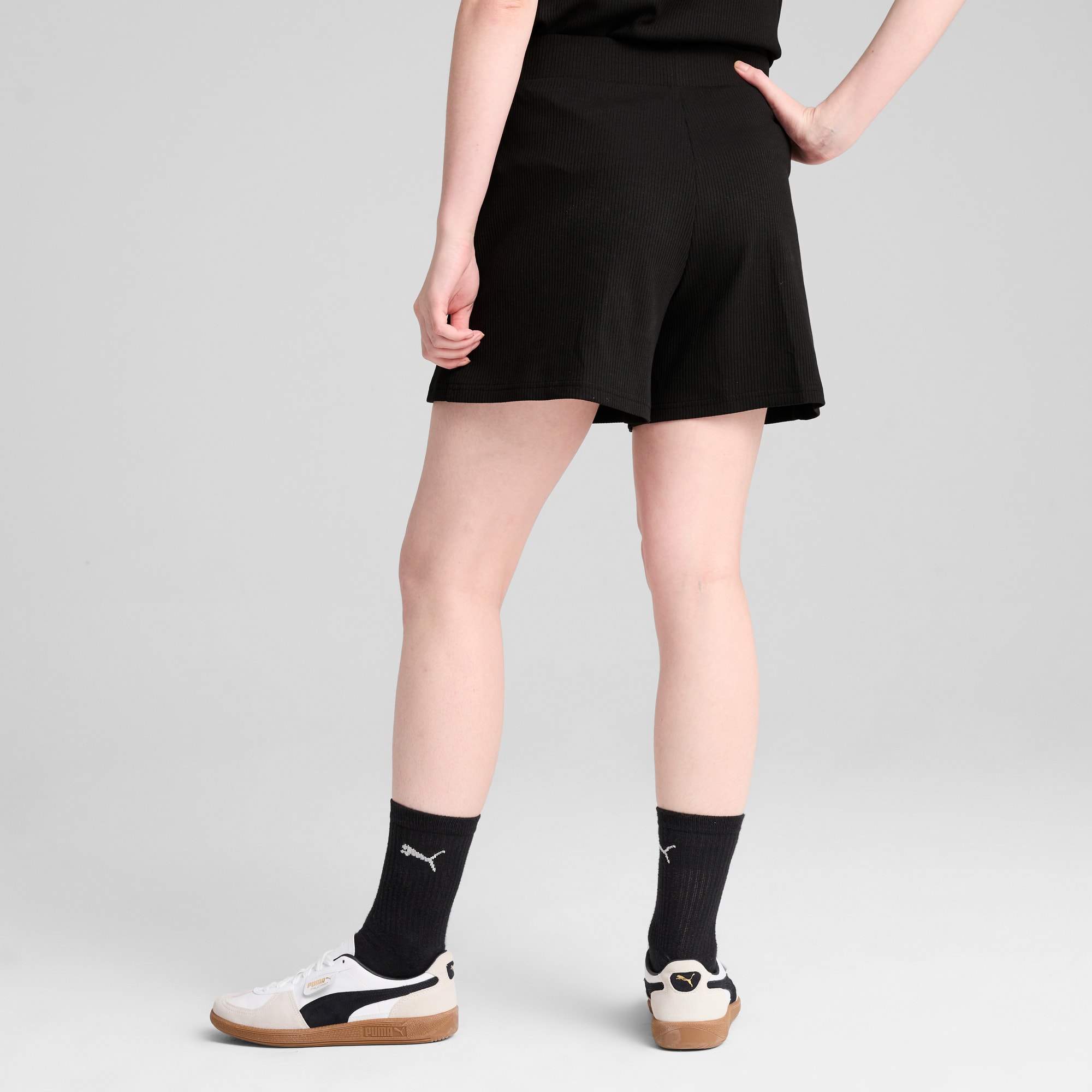 ESS ELEVATED 5" High-Rise Rib Shorts Women, PUMA Black, large