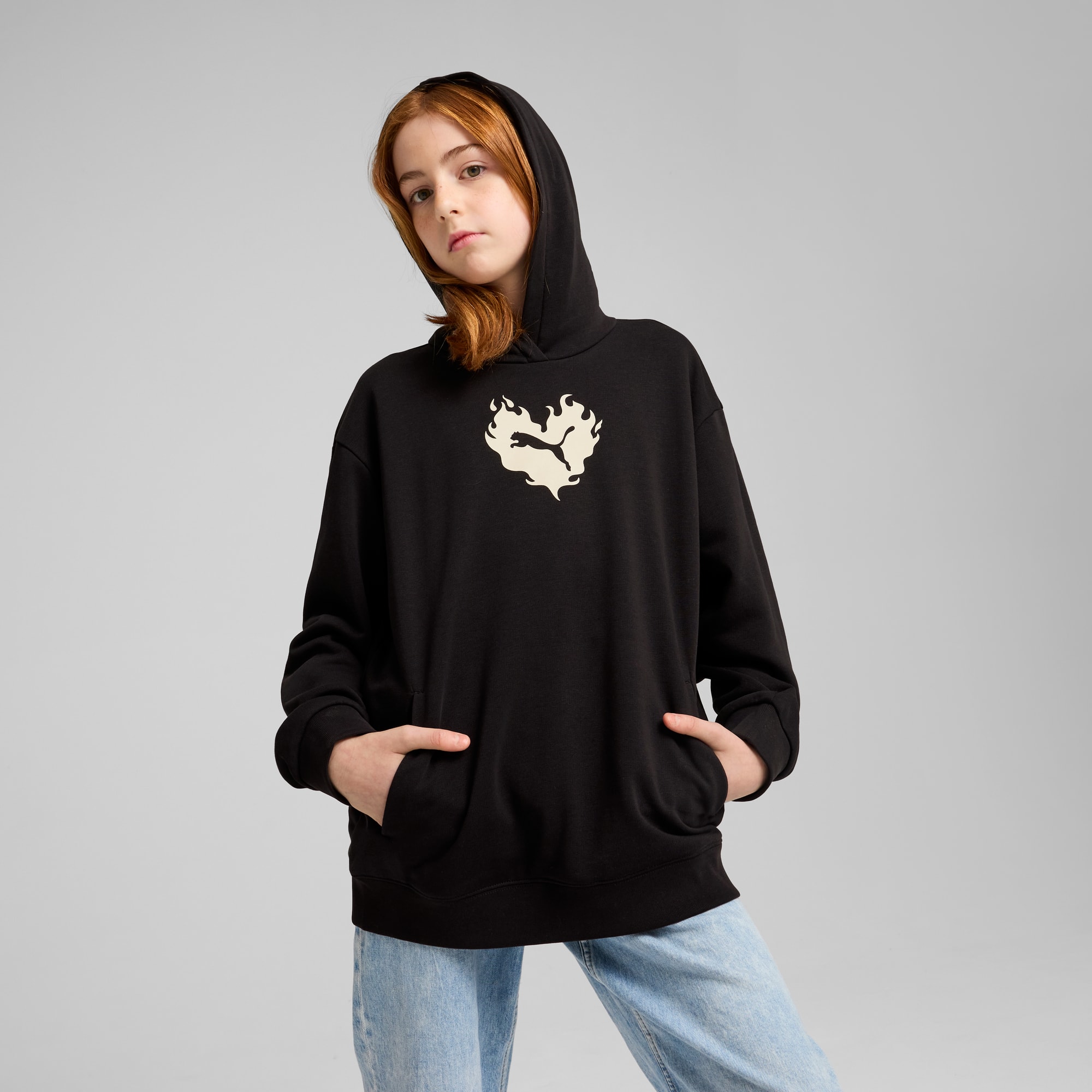 Flaming Love Hoodie Teenager, PUMA Black, large