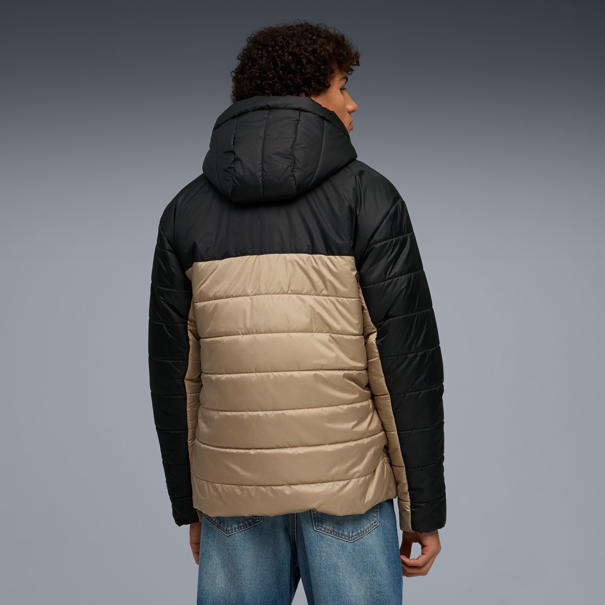 Essentials gewatteerd jack met capuchon voor heren, Ice Coffee, large