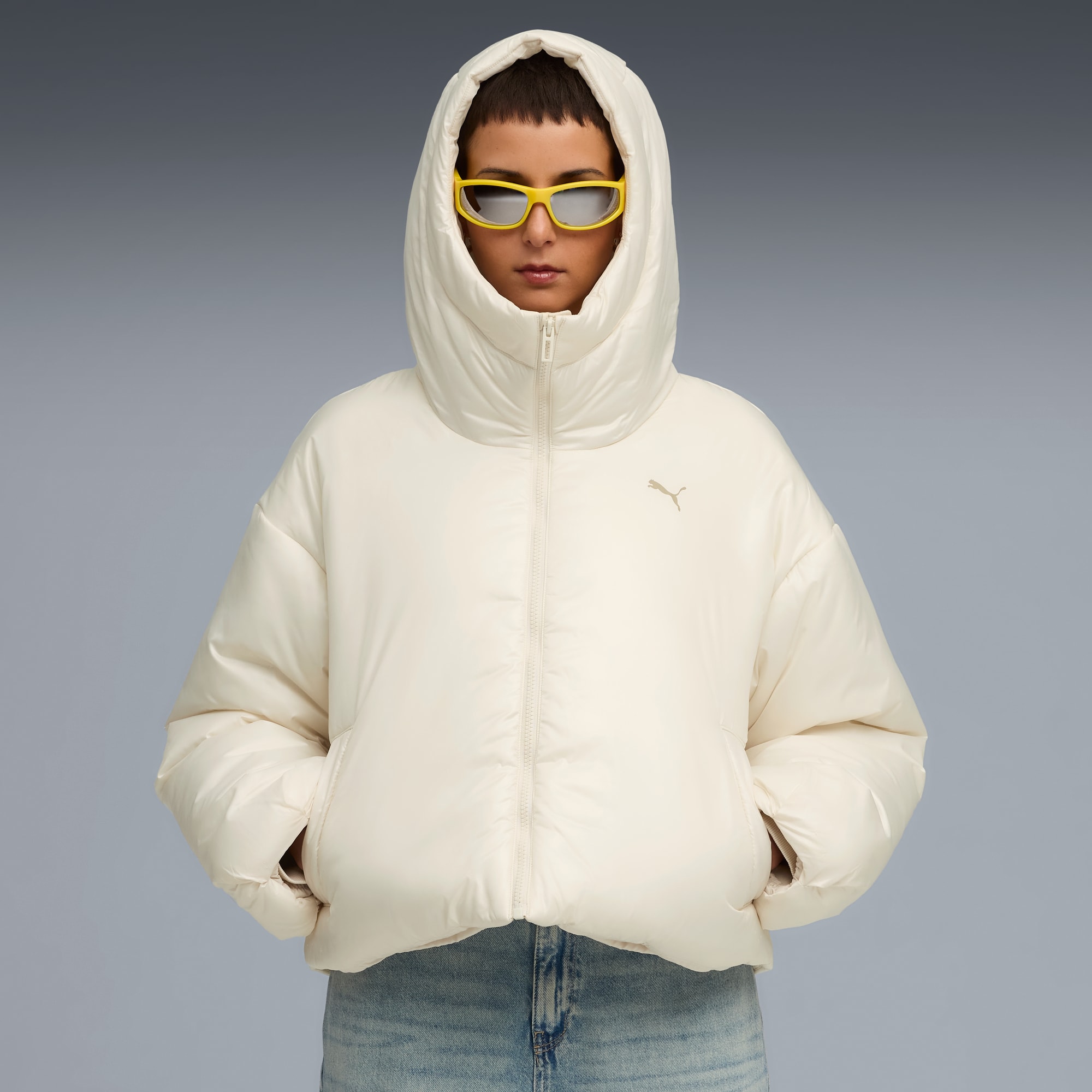 Giacca imbottita e lucida con cappuccio Wardrobe Essentials da donna, Alpine Snow, large
