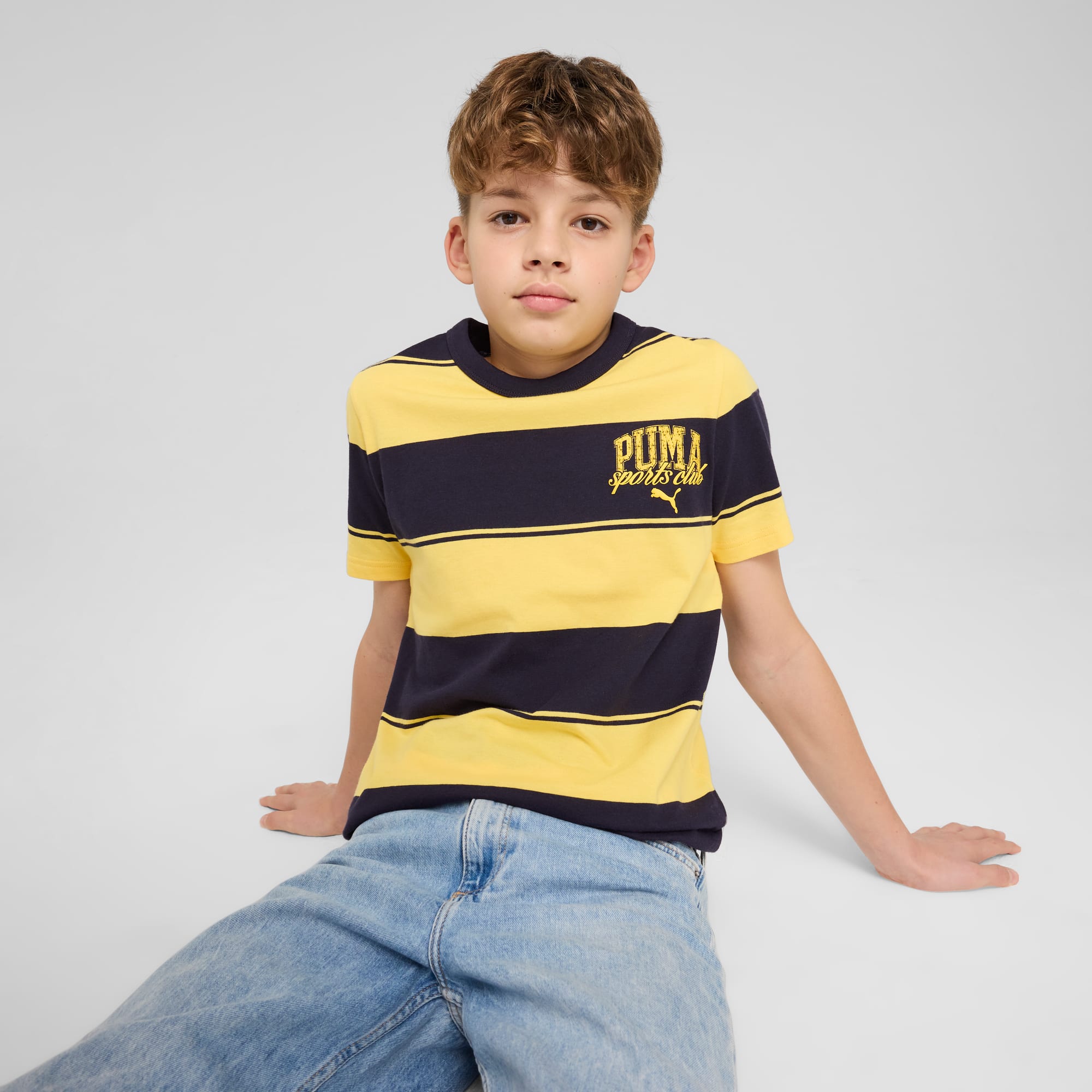 PUMA Class Striped Tee Youth, New Navy, large