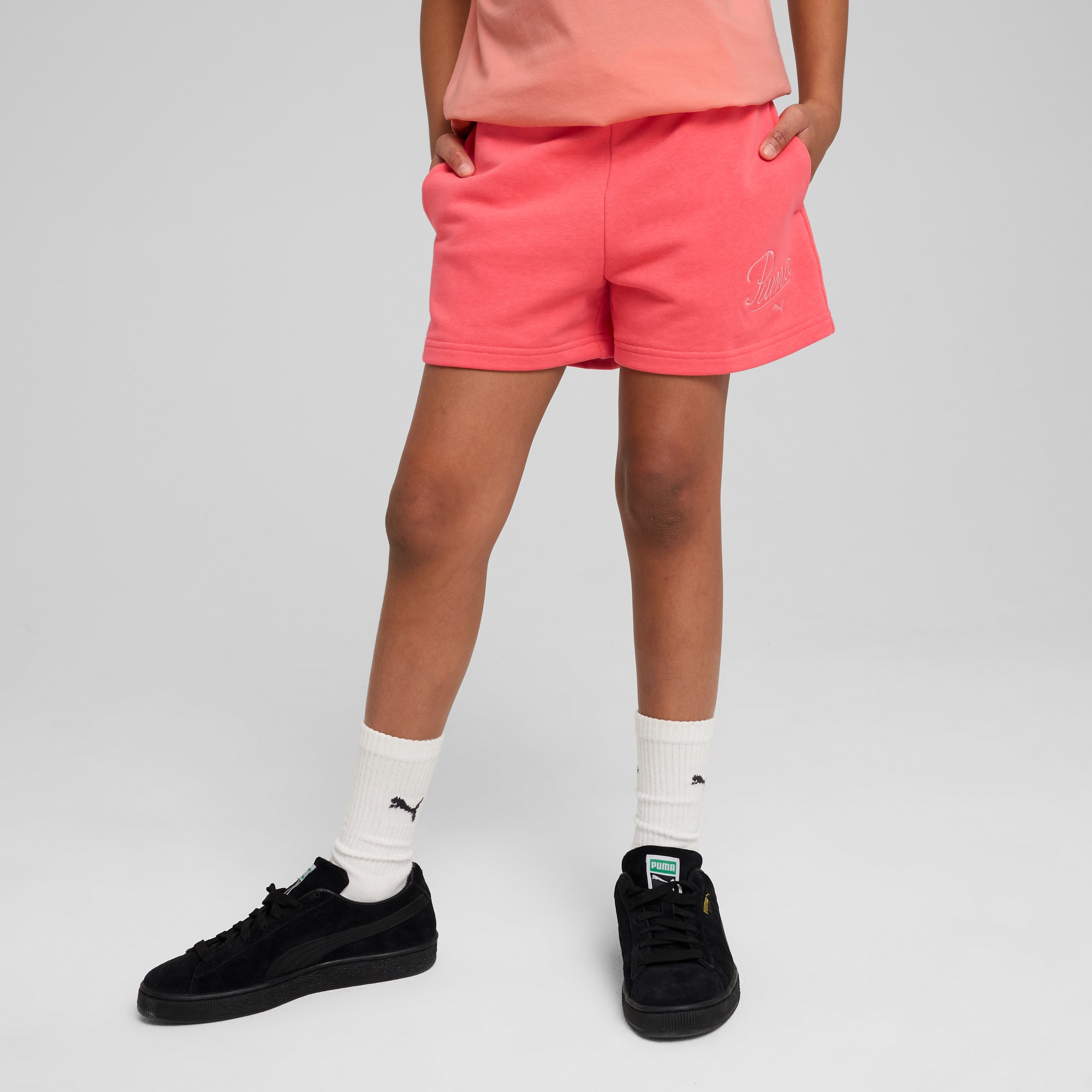 Essentials Script Shorts Youth, Peach Frost, large
