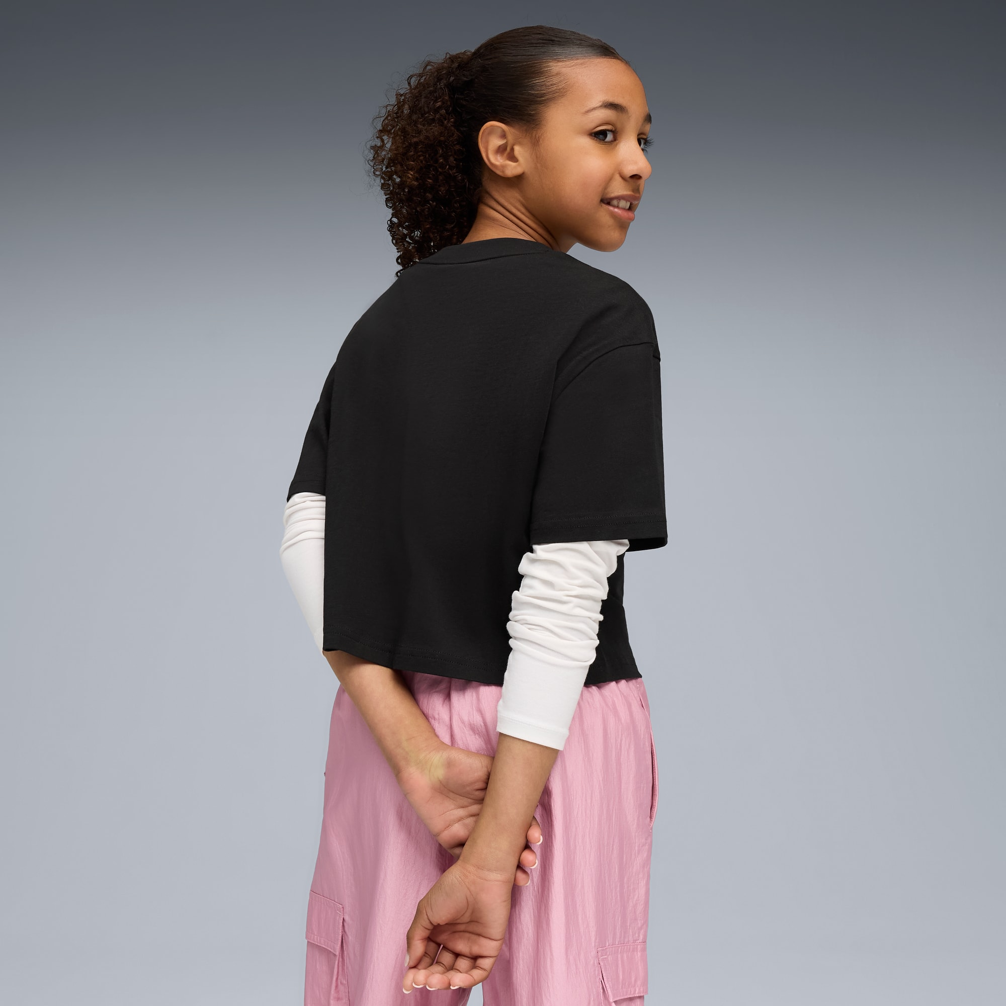 T-shirt court à logo N° 1 bicolore Essentials Enfant et Adolescent, PUMA Black-Poised Pink, large