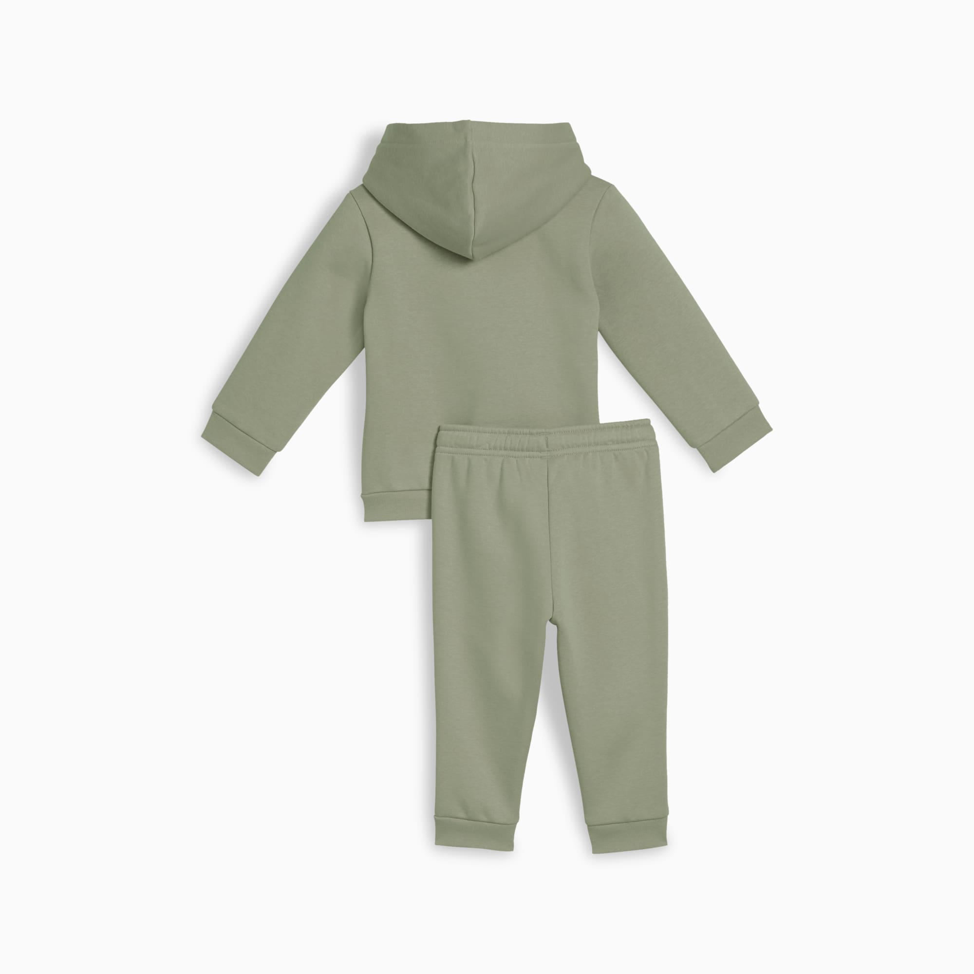 Tuta verde PUMA per bambini, con felpa con cappuccio e pantaloni abbinati.