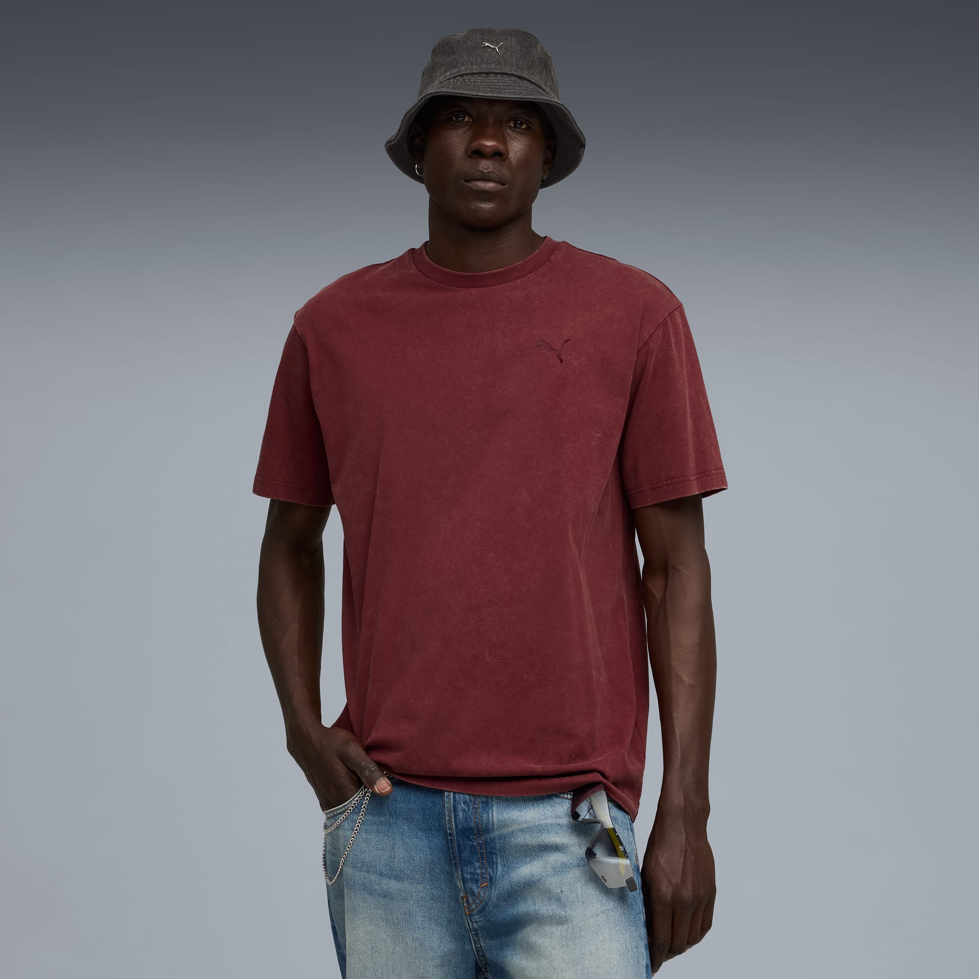 Essentials Elevated relaxed verwassen T-shirt voor heren, Ruby Shimmer, large
