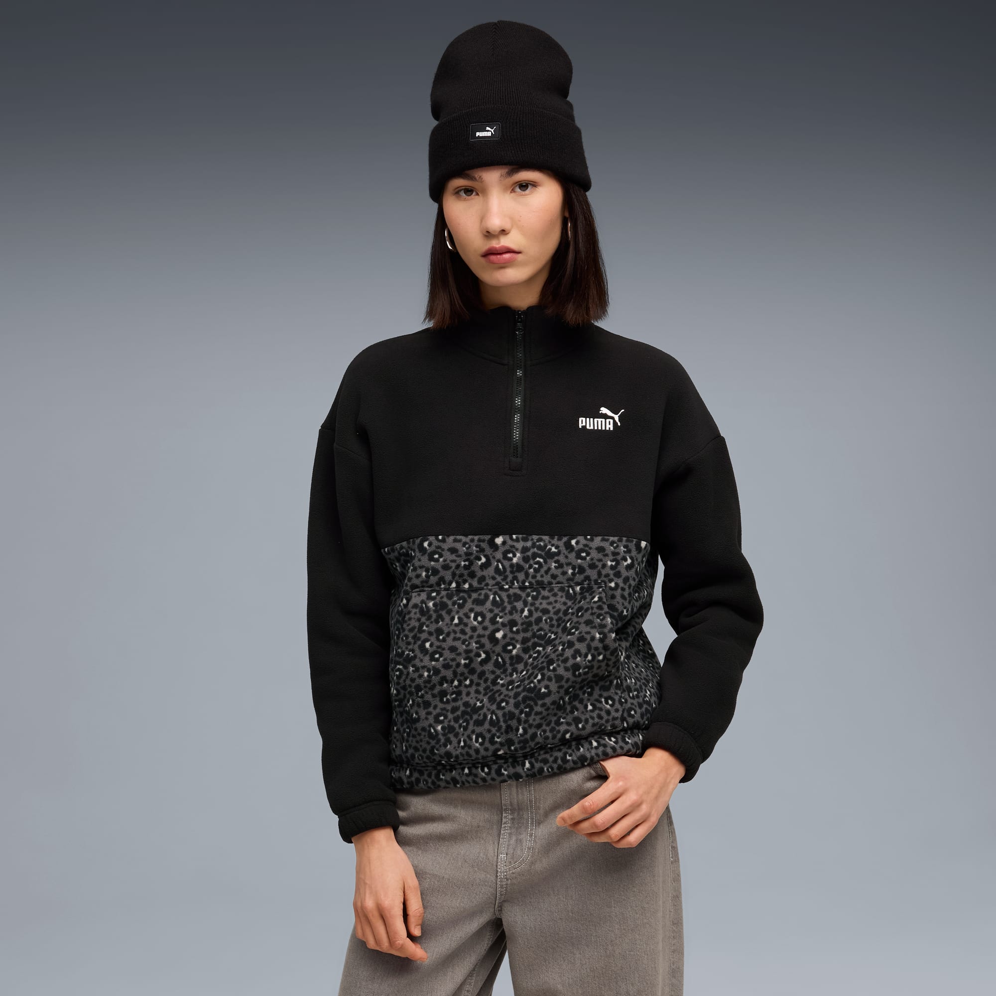 Felpa girocollo con stampa animalier Essentials da donna, PUMA Black, large