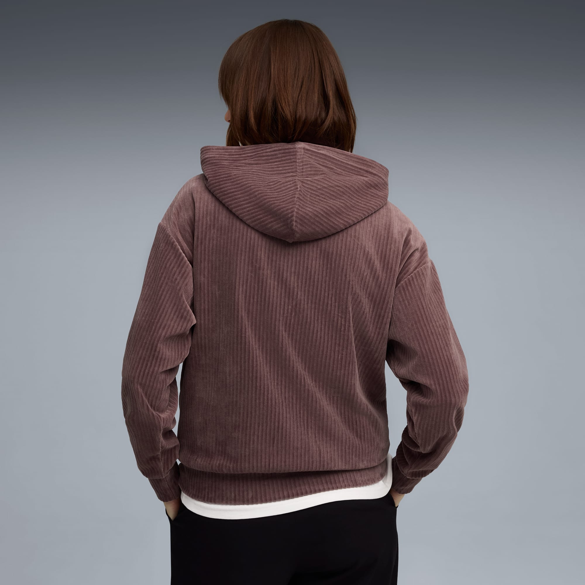 Felpa con cappuccio a coste Essentials Elevated da donna, Raisin, large