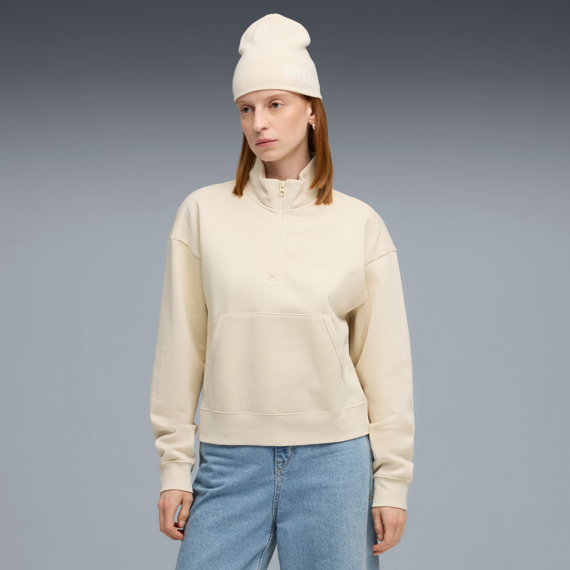 Sweat court à col zippé PUMA Class Femme, Alpine Snow, large