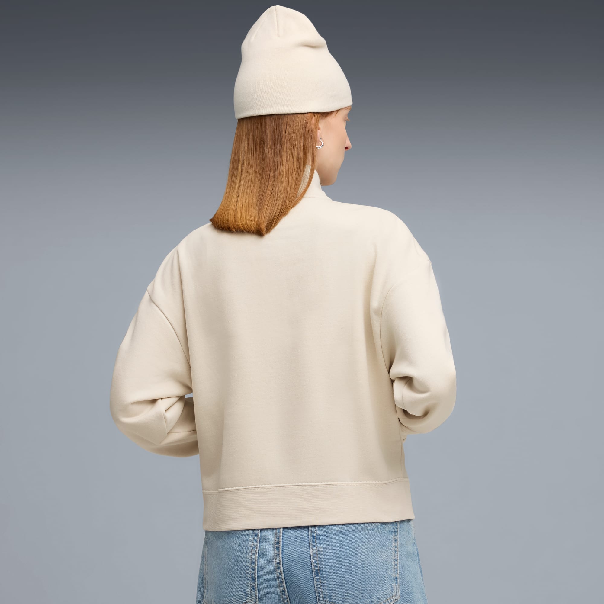 Sweat court à col zippé PUMA Class Femme, Alpine Snow, large