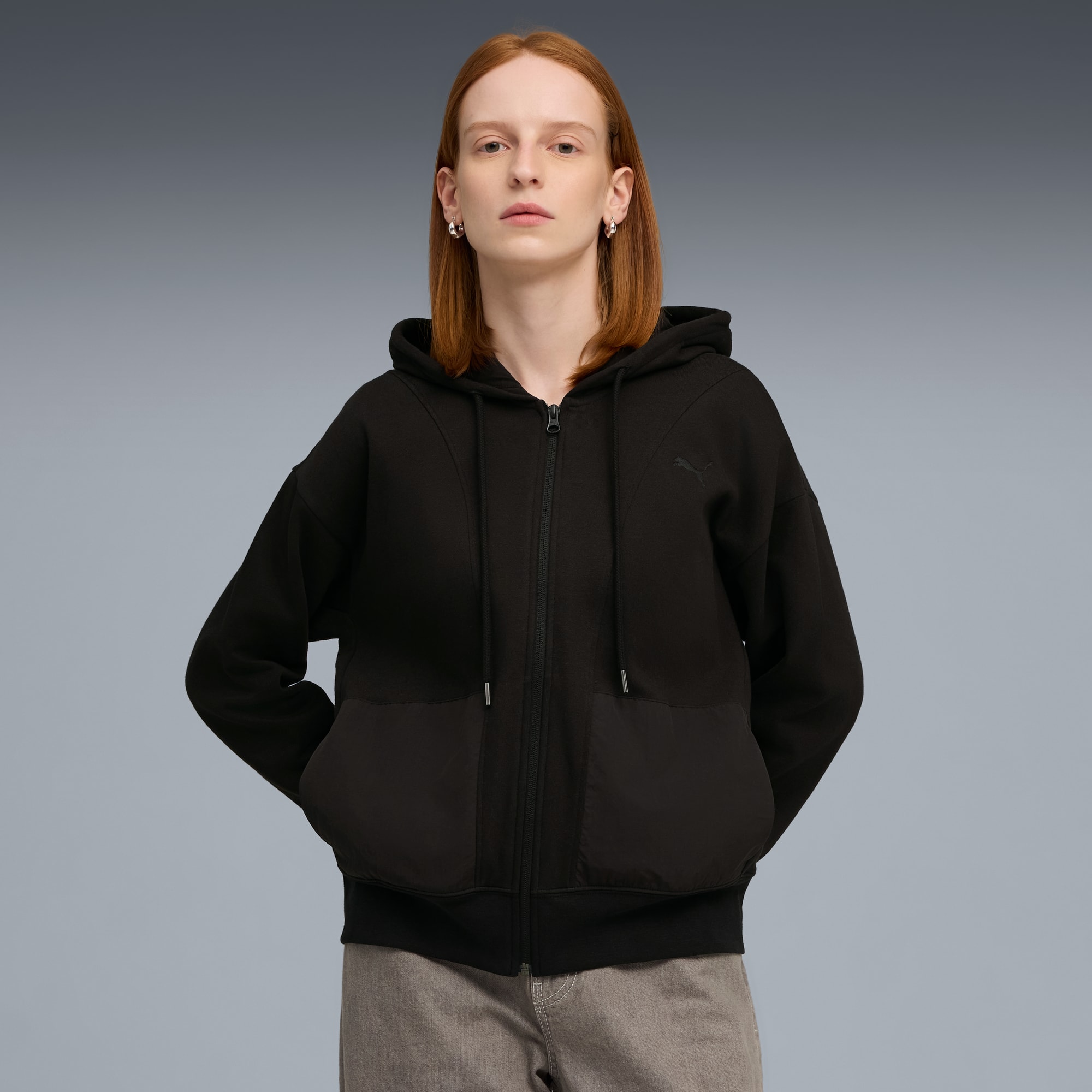 HER Relaxed Full-Zip Hoodie Women, PUMA Black, large