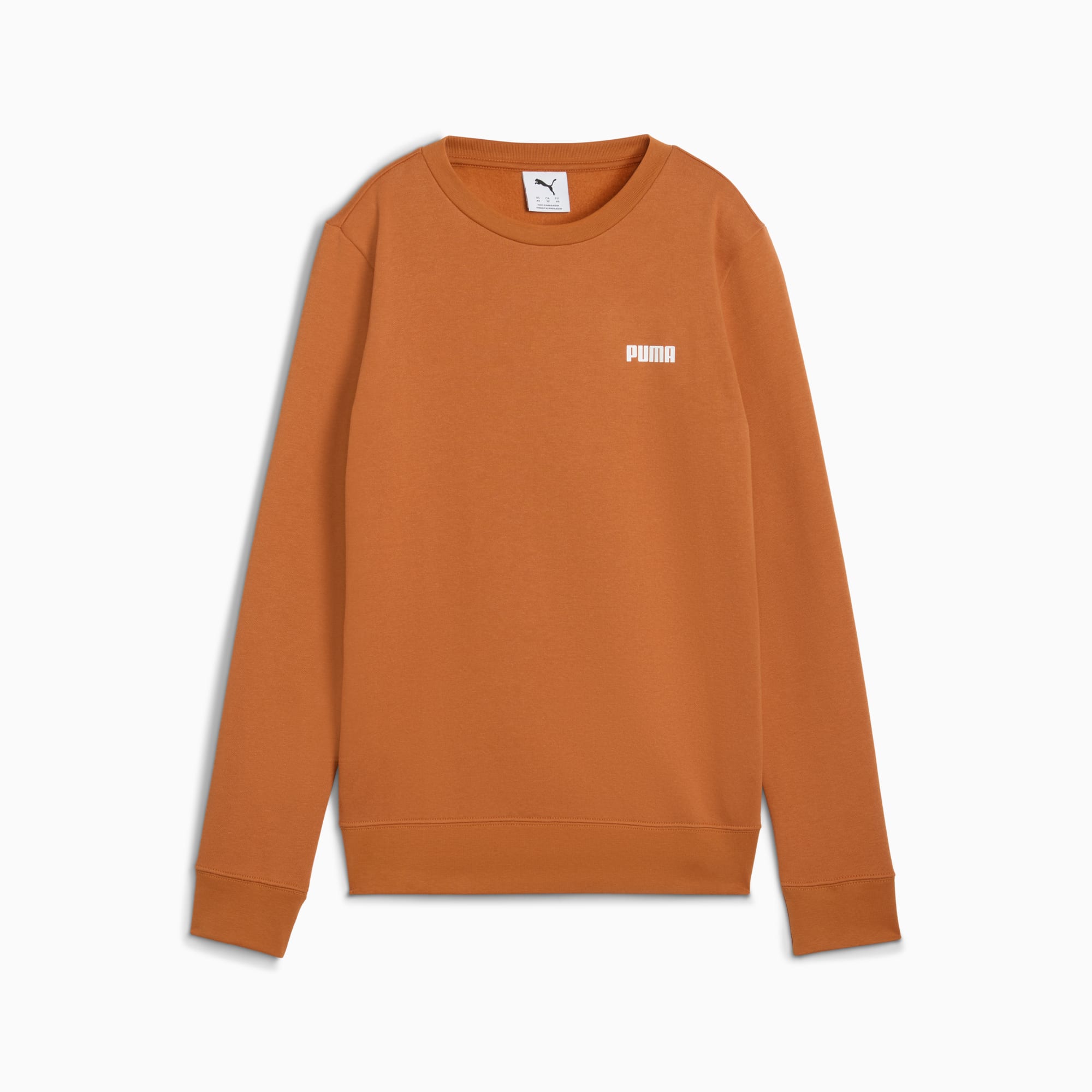 Tan PUMA sweatshirt for adults, featuring a round neck and long sleeves.