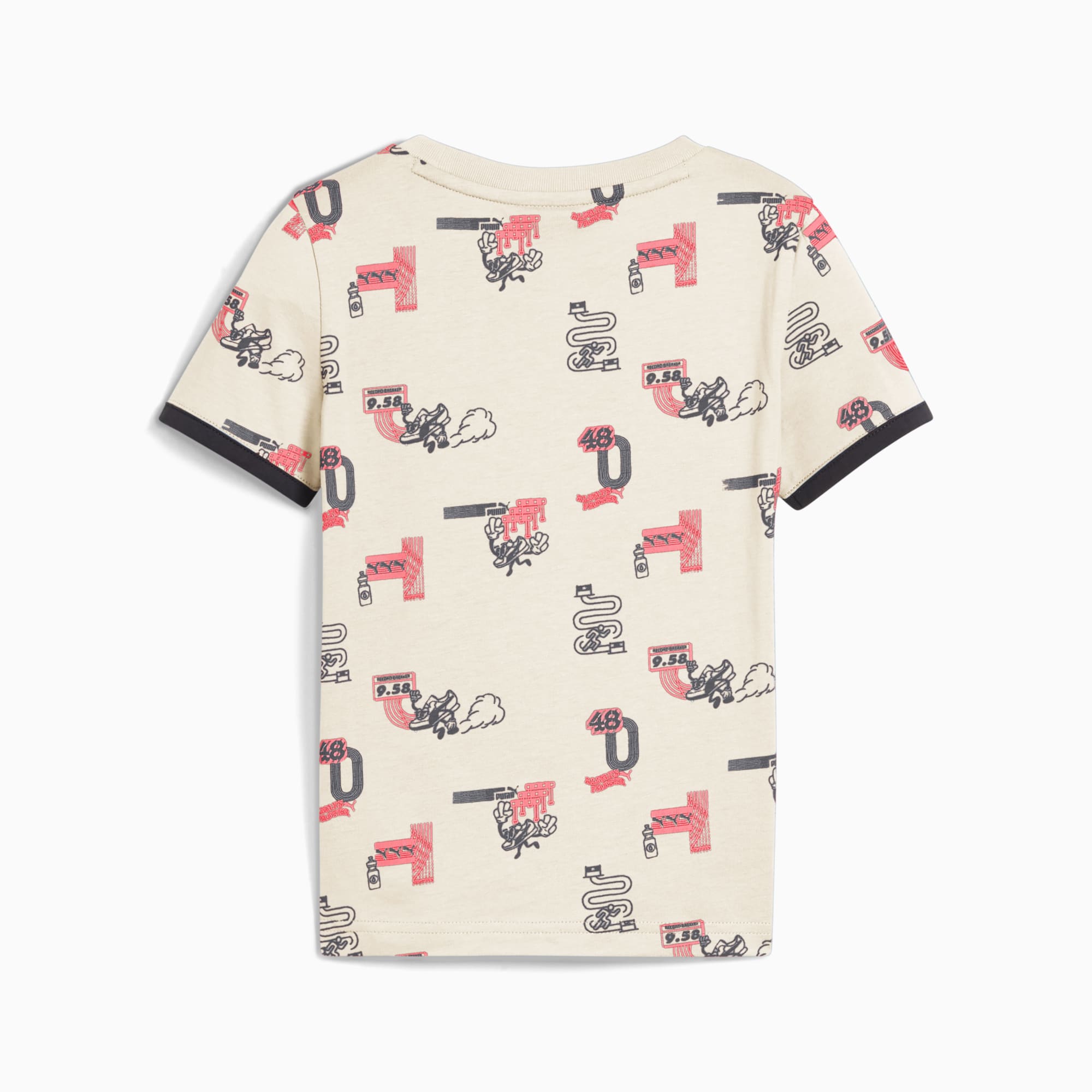 Beige PUMA T-shirt voor kinderen met cartoon- en cijferpatroon.