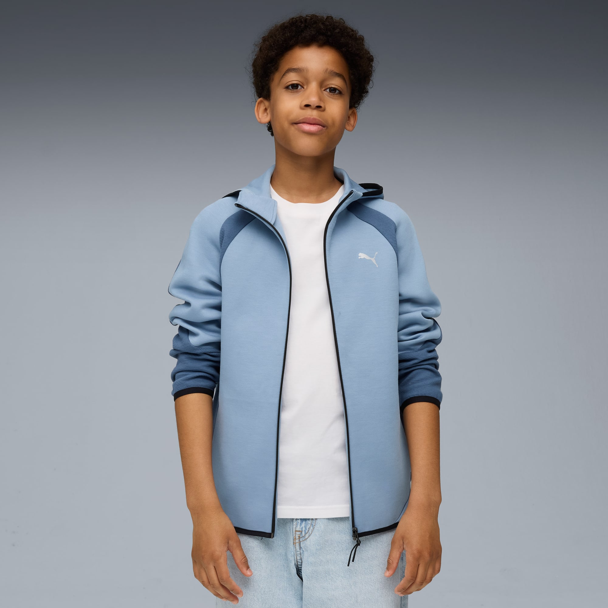 Evostripe Full-Zip Hoodie Youth, Cool Blue, large
