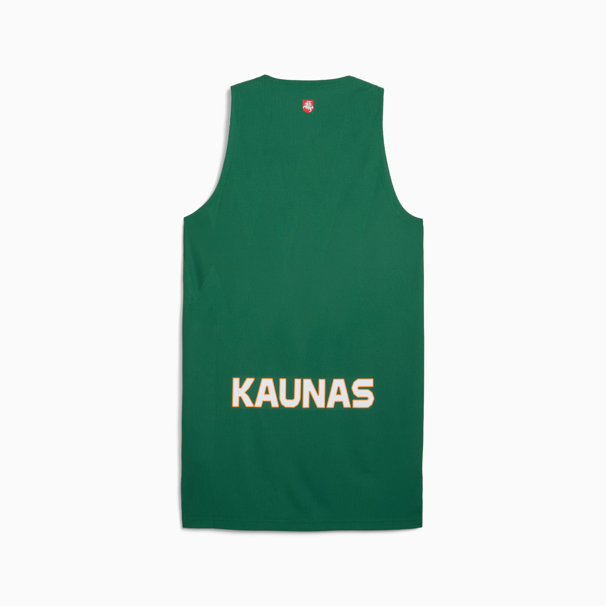 Zielona męska koszulka PUMA z napisem 'KAUNAS' na plecach.