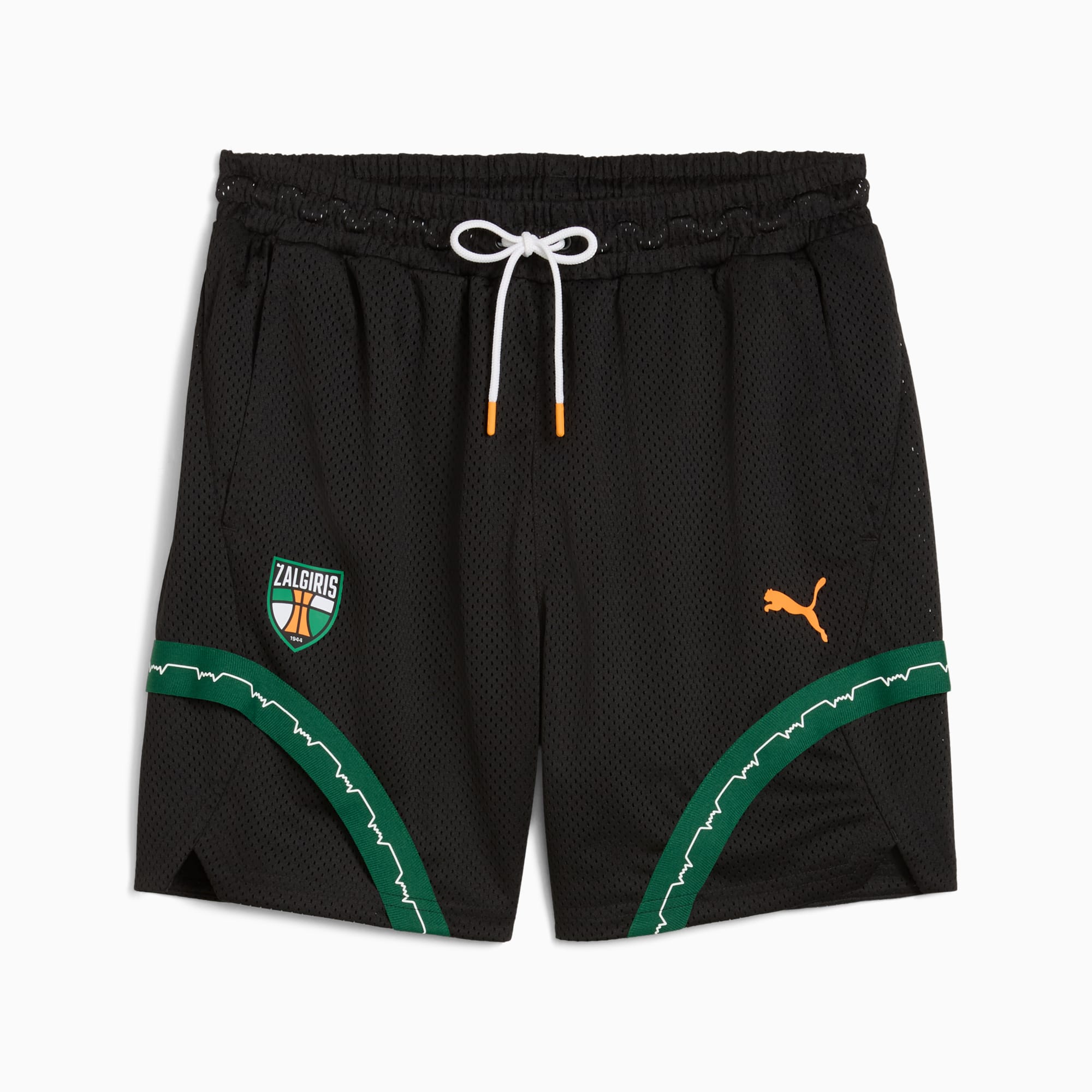 Shorts noirs PUMA homme avec logo Žalgiris et détails verts et blancs.
