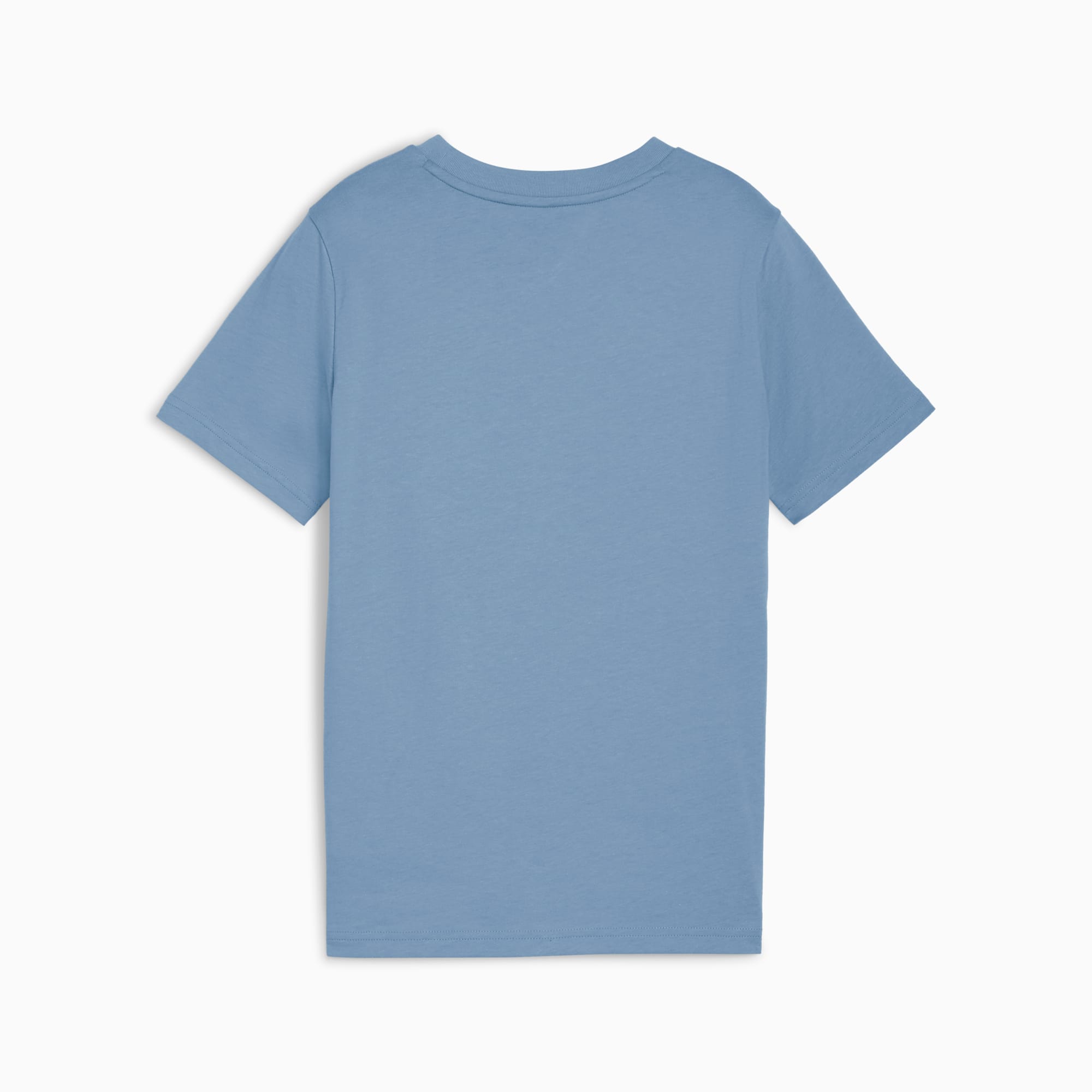 T-shirt PUMA bleu pour enfant, design uni avec manches courtes et col rond.