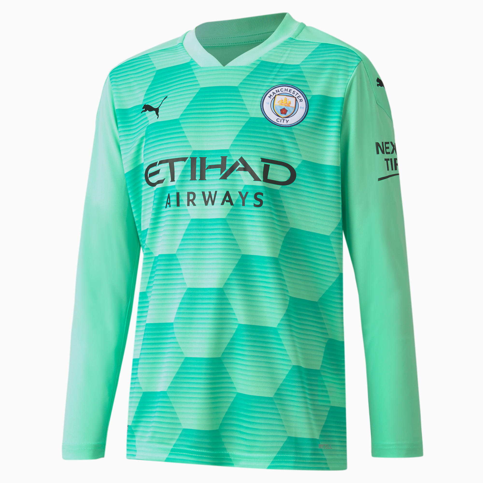 Man City Replica Long Sleeve Youth Goalkeeper Jersey Green Glimmer Puma Shoes Puma