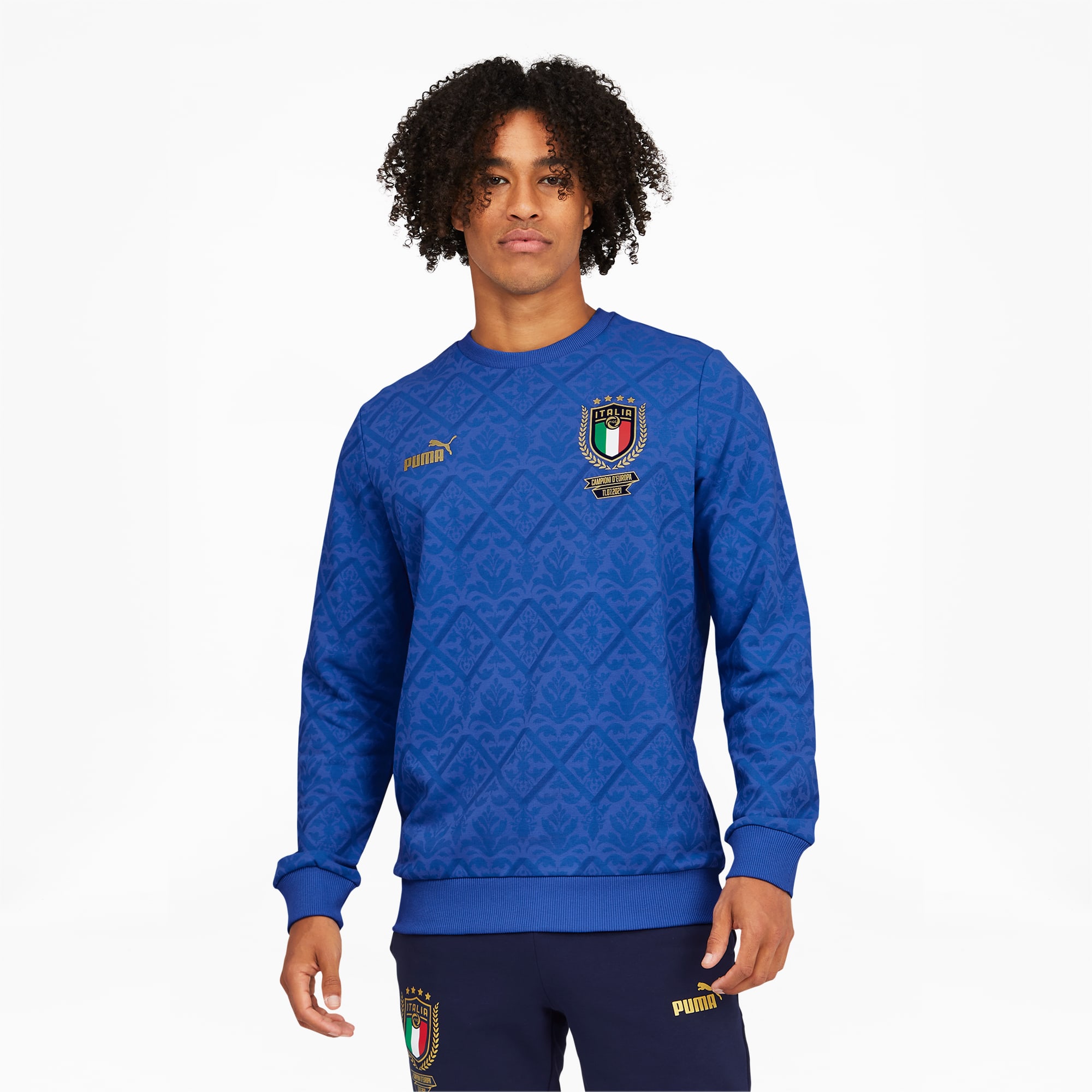 FIGC Graphic Winner Men's Soccer Sweatshirt - Team Power Blue-Lapis Blue