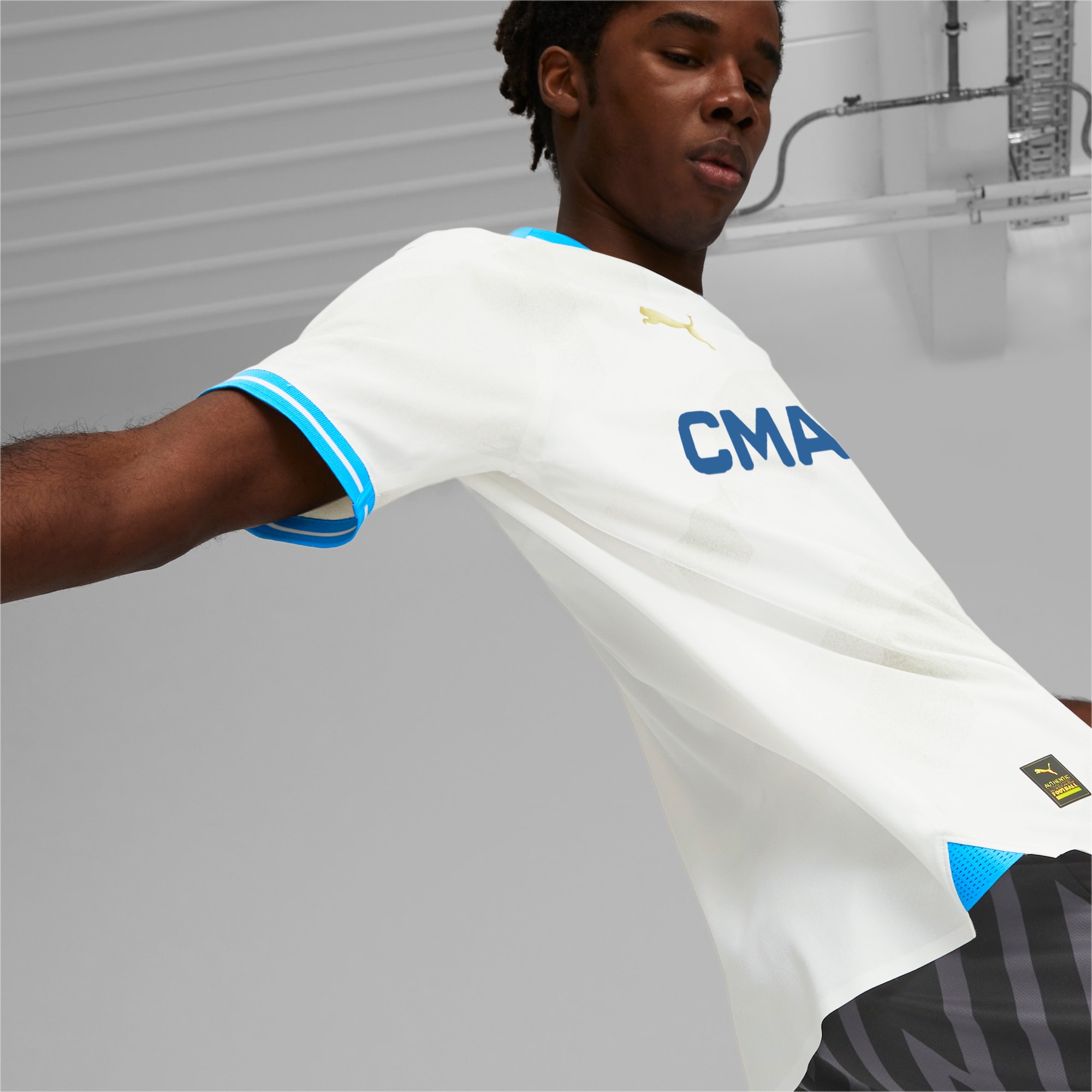 Olympique de Marseille 23/24 Authentic Home Jersey, PUMA White-Bleu Azur, large