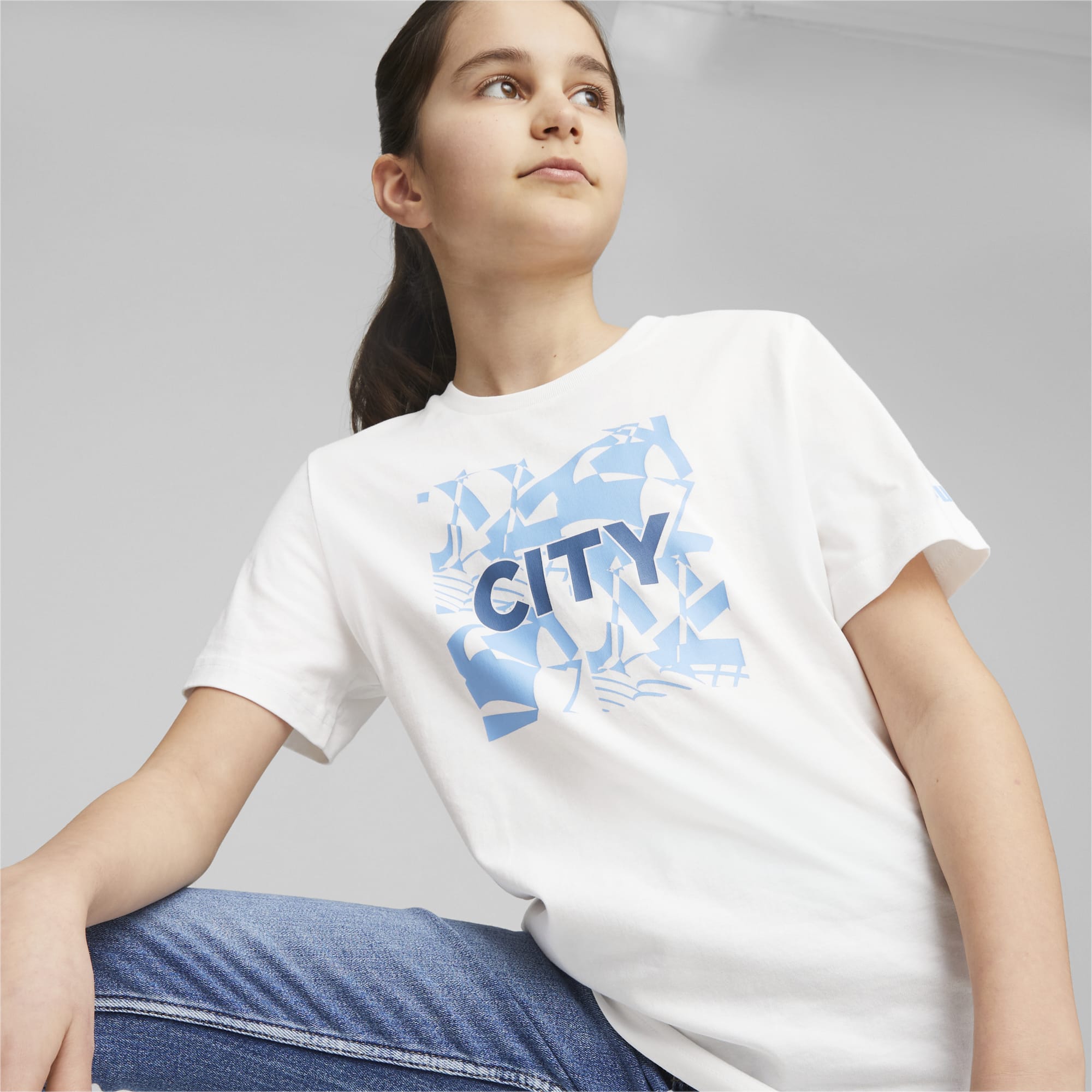 Light blue graphic on sale tees